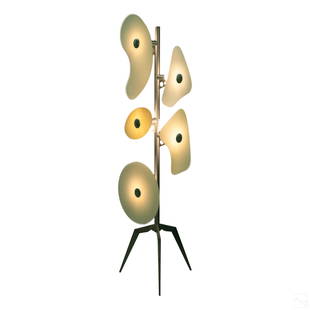 Ferruccio Laviani for Foscarini Orbital Floor Lamp: Retro 1980's "Orbital" Floor Lamp by Ferruccio Laviani for Foscarini. Features modern space age design with five lights, frosted white glass light elements and enameled steel body frame. Made in Italy