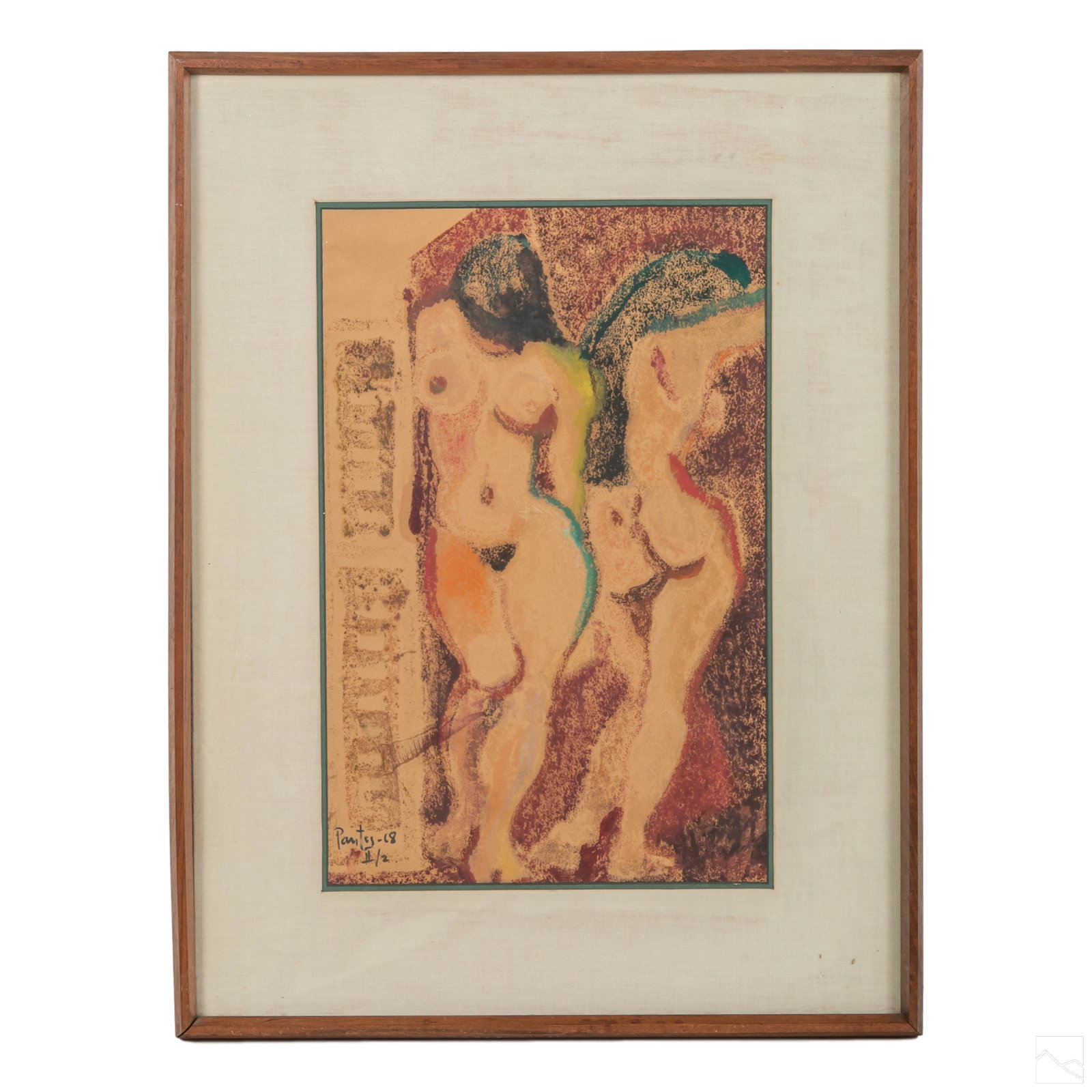 Roten Gallery Modern Abstract Nude Pastel Painting: Mystery Artist (20th Century). Signed original pastel on paper. Depicts two views of a nude female body. Artist signed lower left. Dated 68. Ferdinand Roten Gallery, Baltimore label on verso. Work Siz