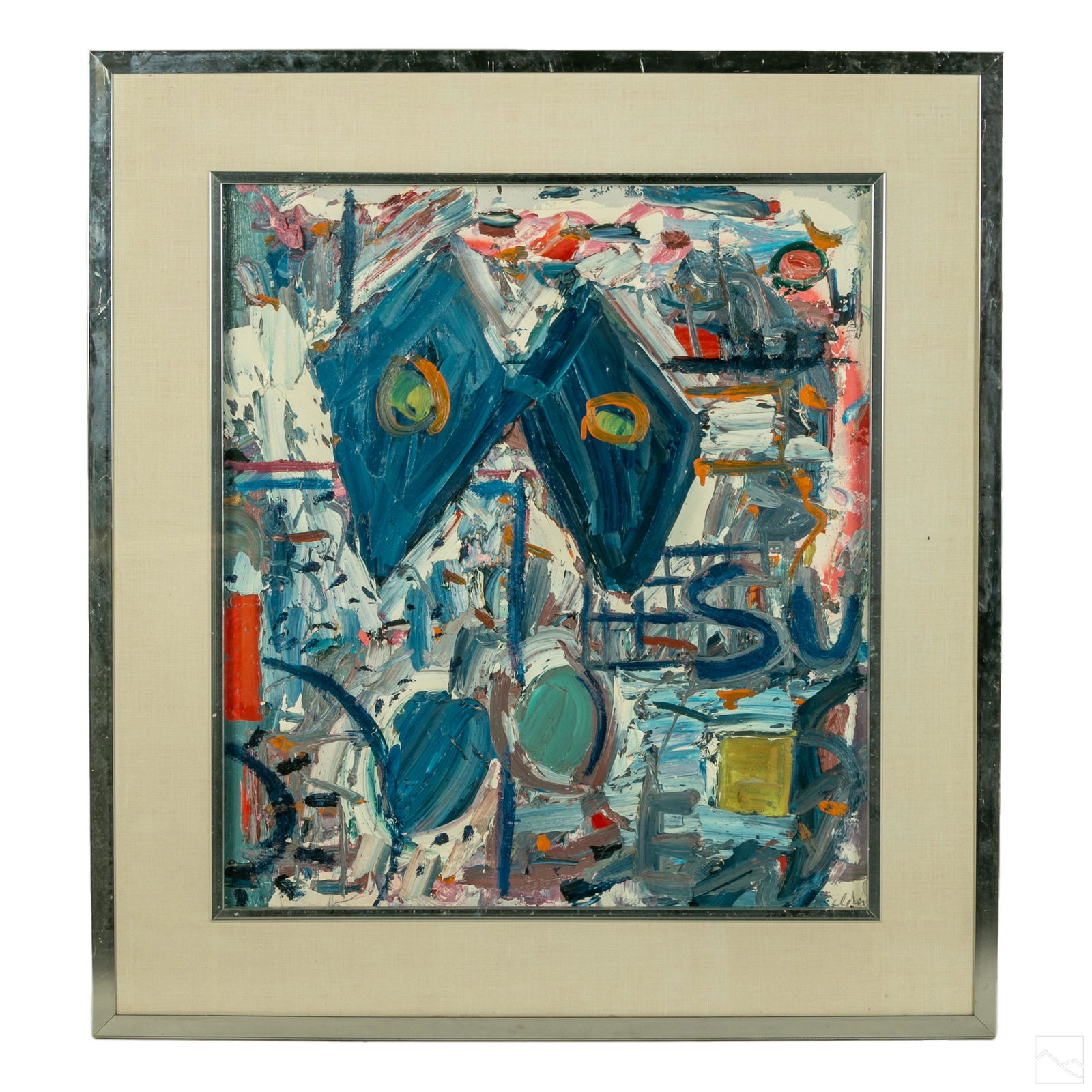 Jay Milder b1934 New York School Abstract Painting: Jay Milder (American, born 1934). Original signed painting. Titled "Graymoo." A Surrealist work painted in an impasto style. The artist is a figurative painter of the second generation New York School