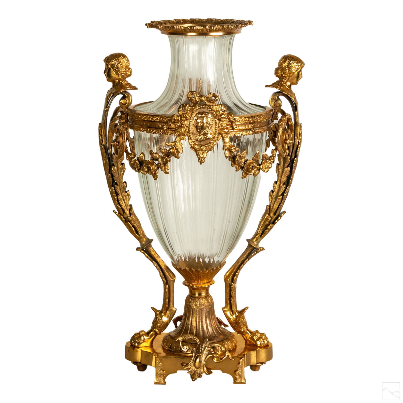 Ornate French 24" Crystal Gilt Bronze Figural Vase (1 of 5)