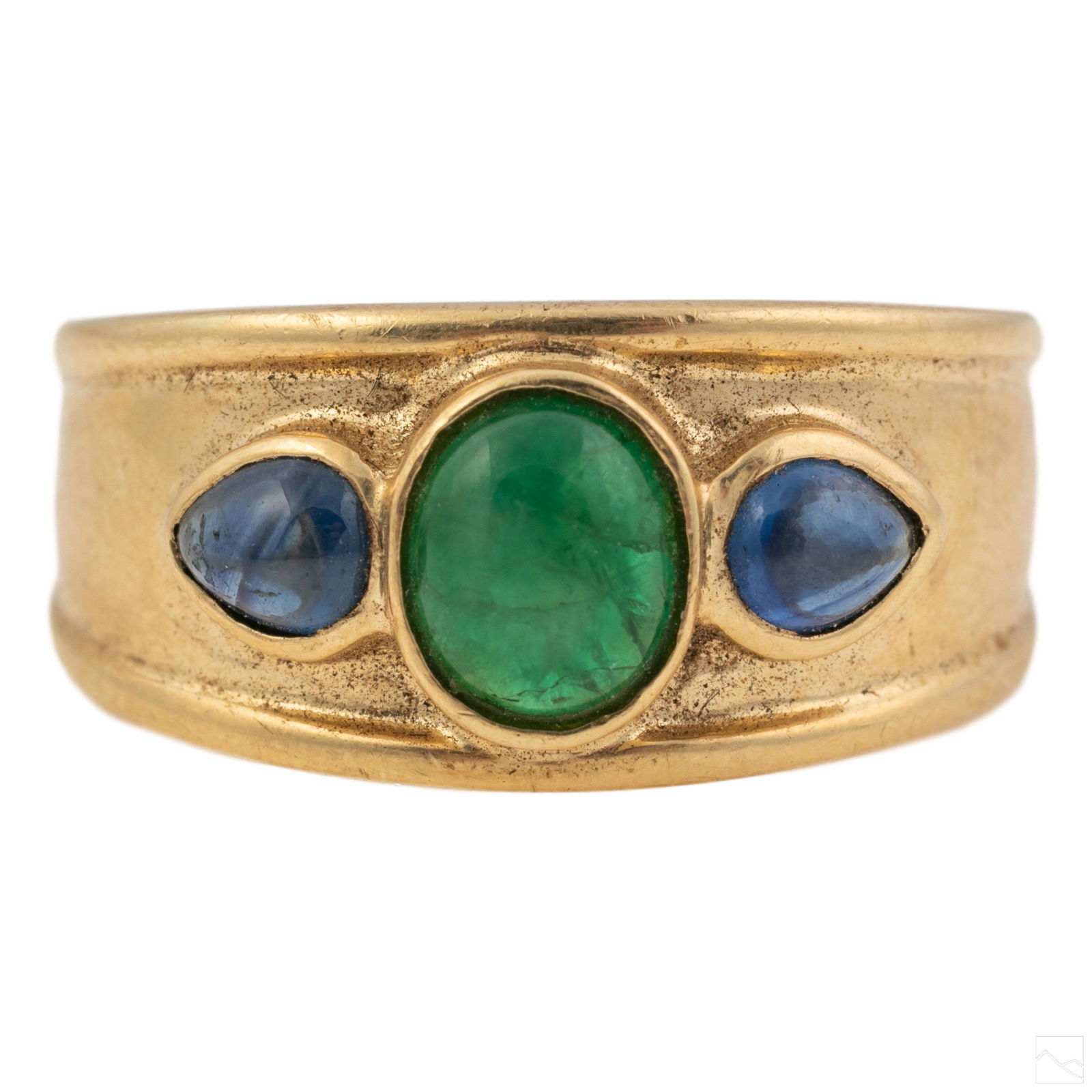 14K Gold Emerald Sapphire Cigar Band Ring Size 7 (1 of 9)