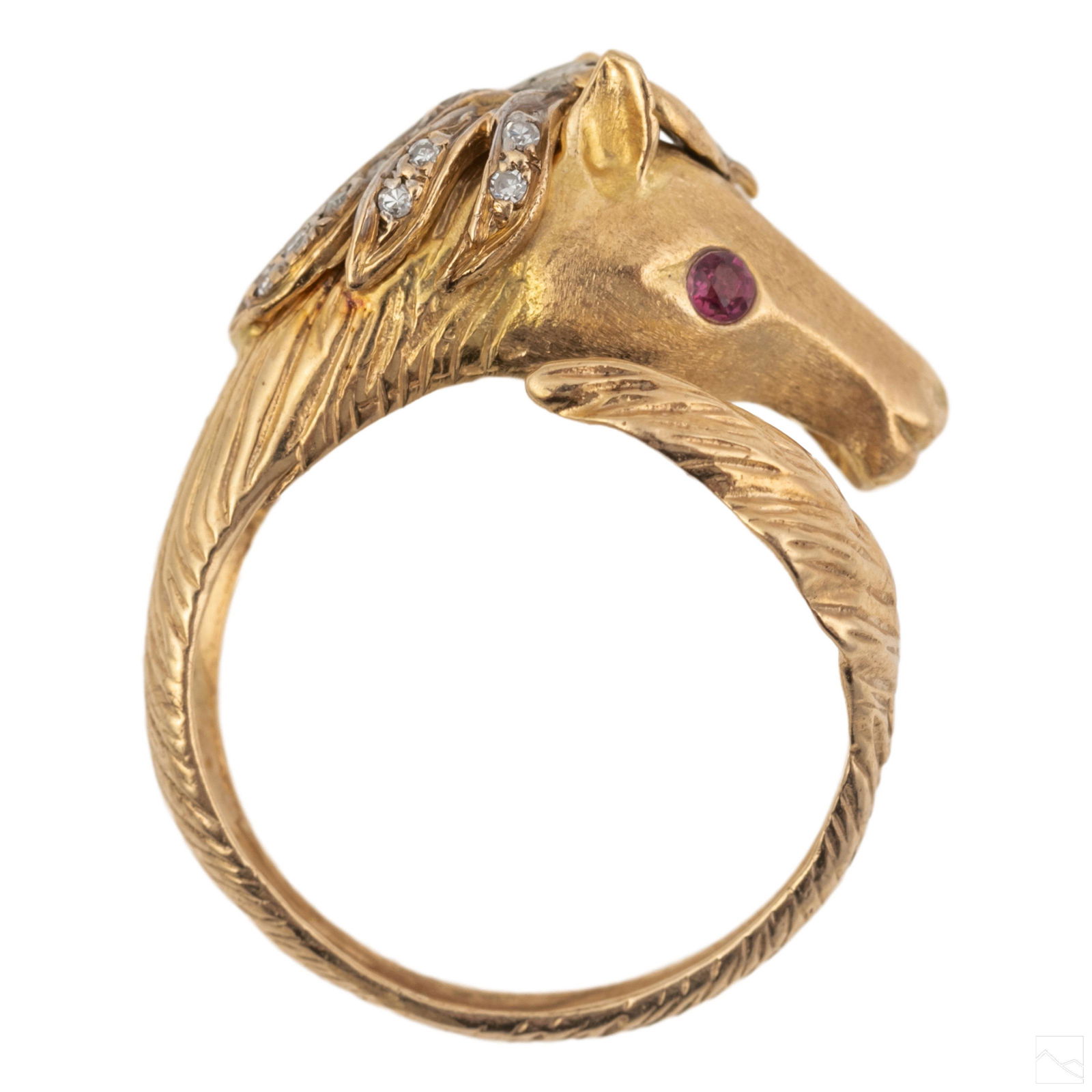 14K Yellow Gold Diamond and Ruby Horse Ring Size 7 (1 of 6)