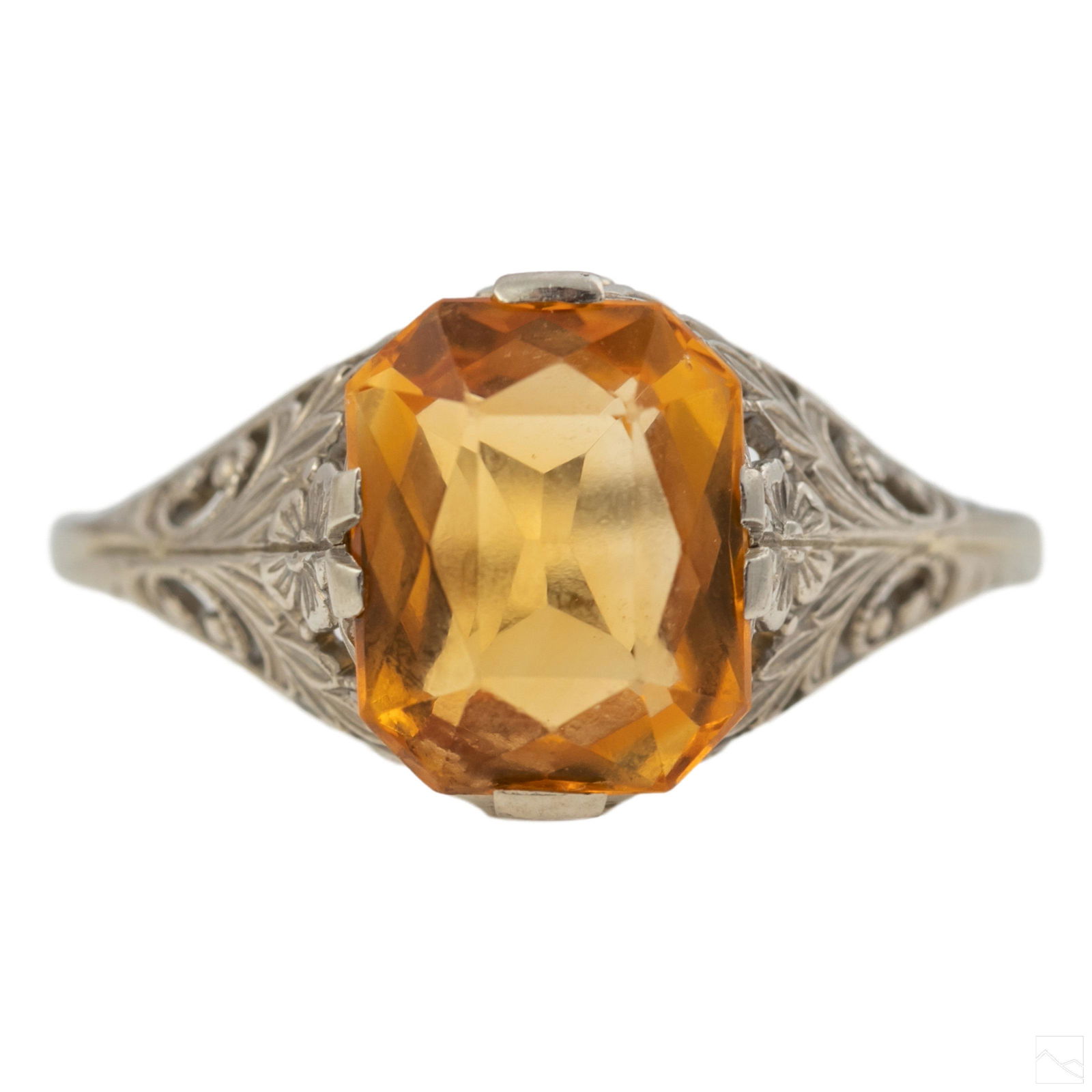 14K White Gold Art Deco Citrine Filigree Ring 6.75 (1 of 7)