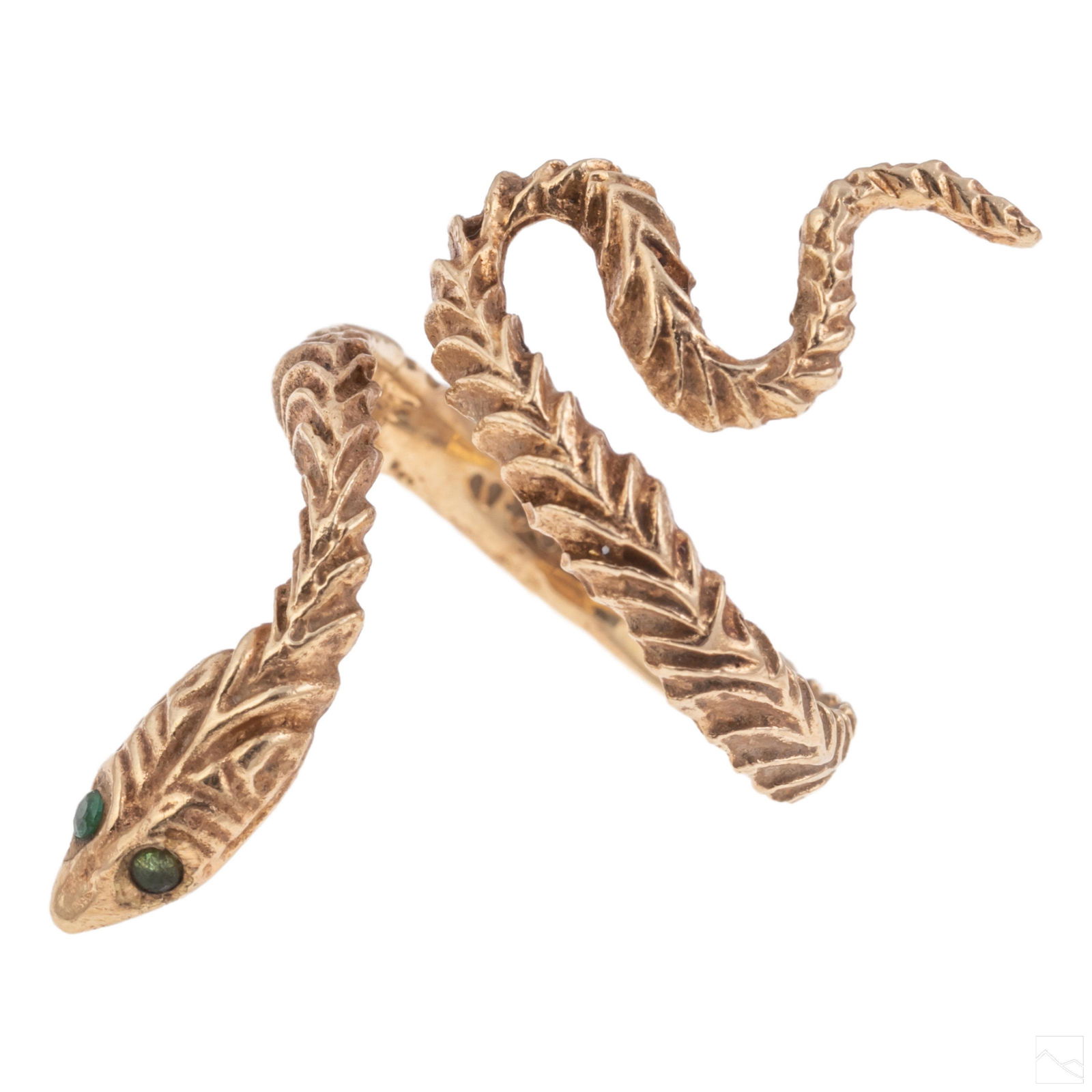 14k Gold Artisan Emerald Eyed Coiled Snake Ring S6 (1 of 7)