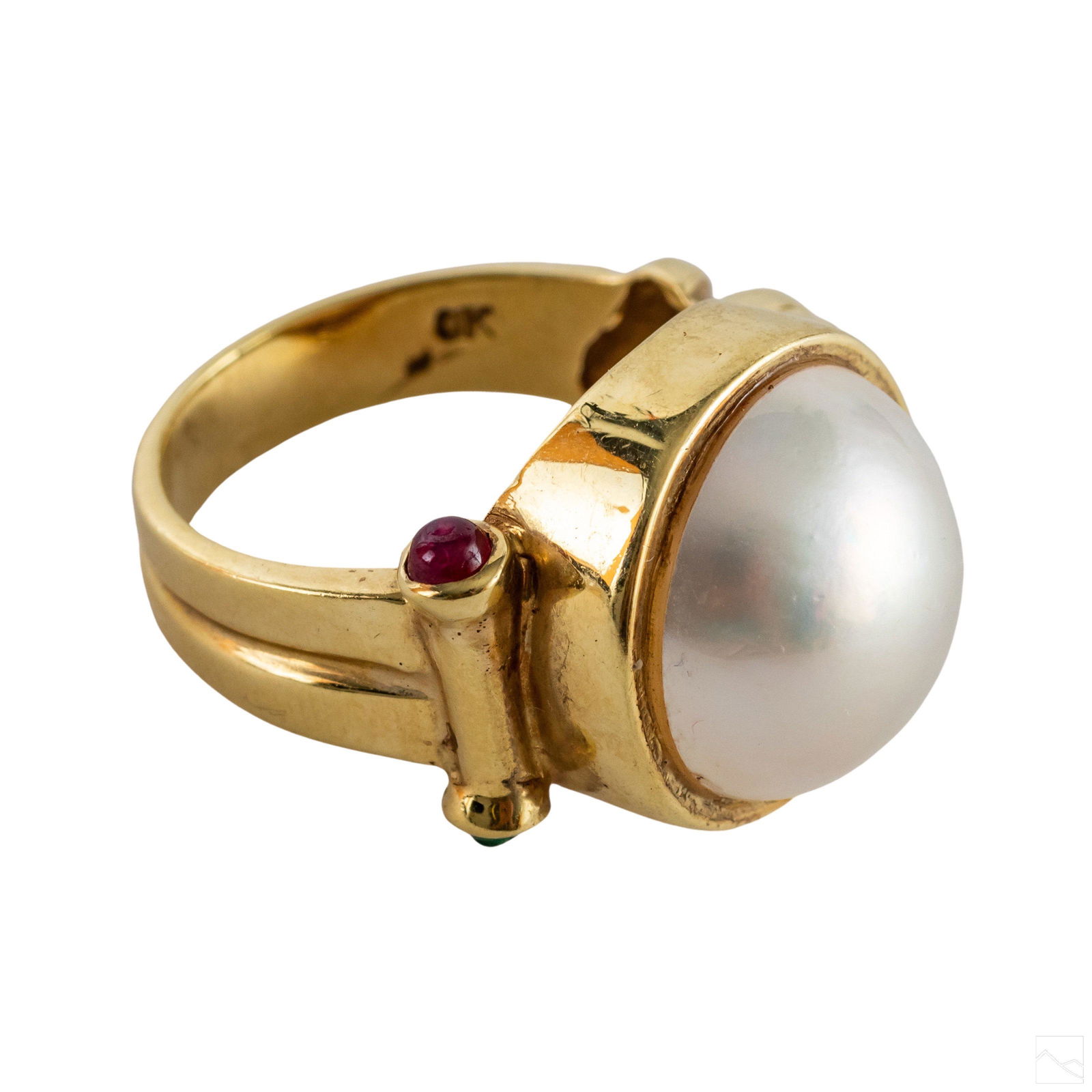 14K Gold Mabe Pearl Diamond Ruby and Emerald Ring (1 of 6)