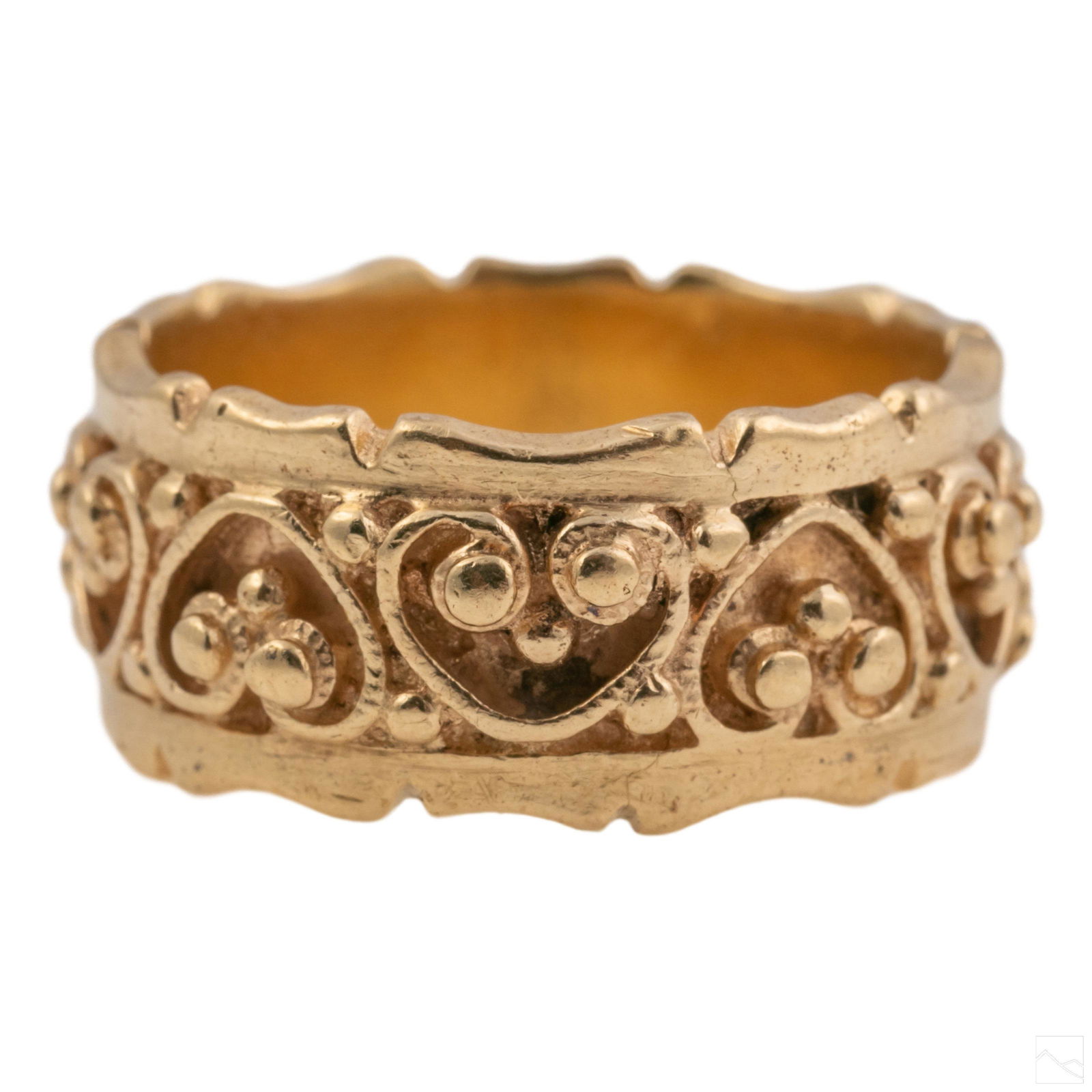 14K Gold Designer Signed Heart Band Beaded Ring S6 (1 of 5)