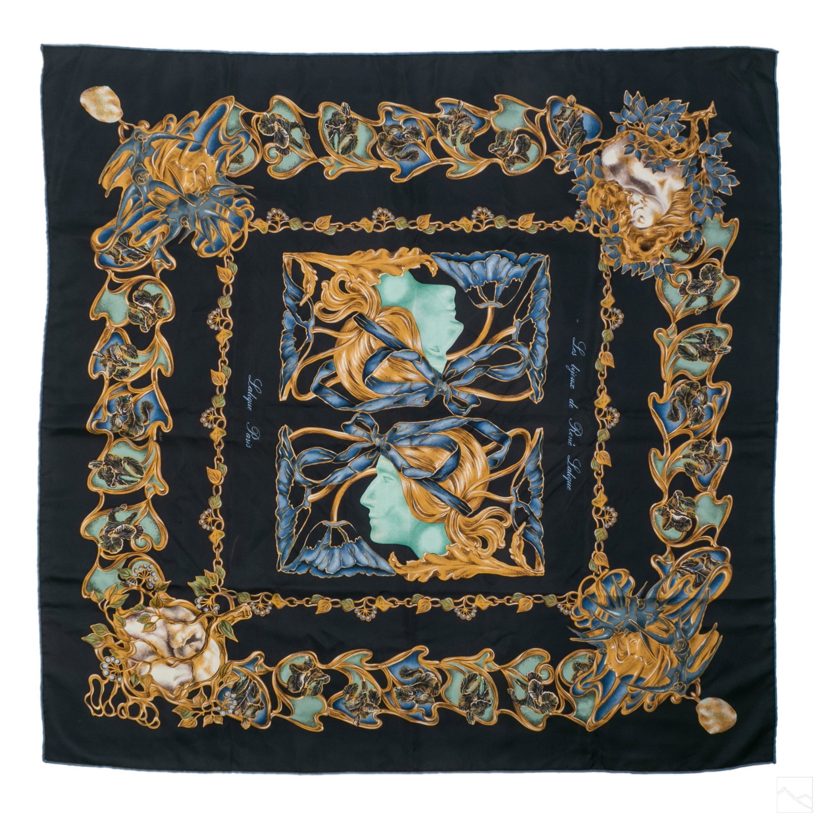 Lalique Paris Vintage Silk Floral Kerchief Scarf (1 of 7)