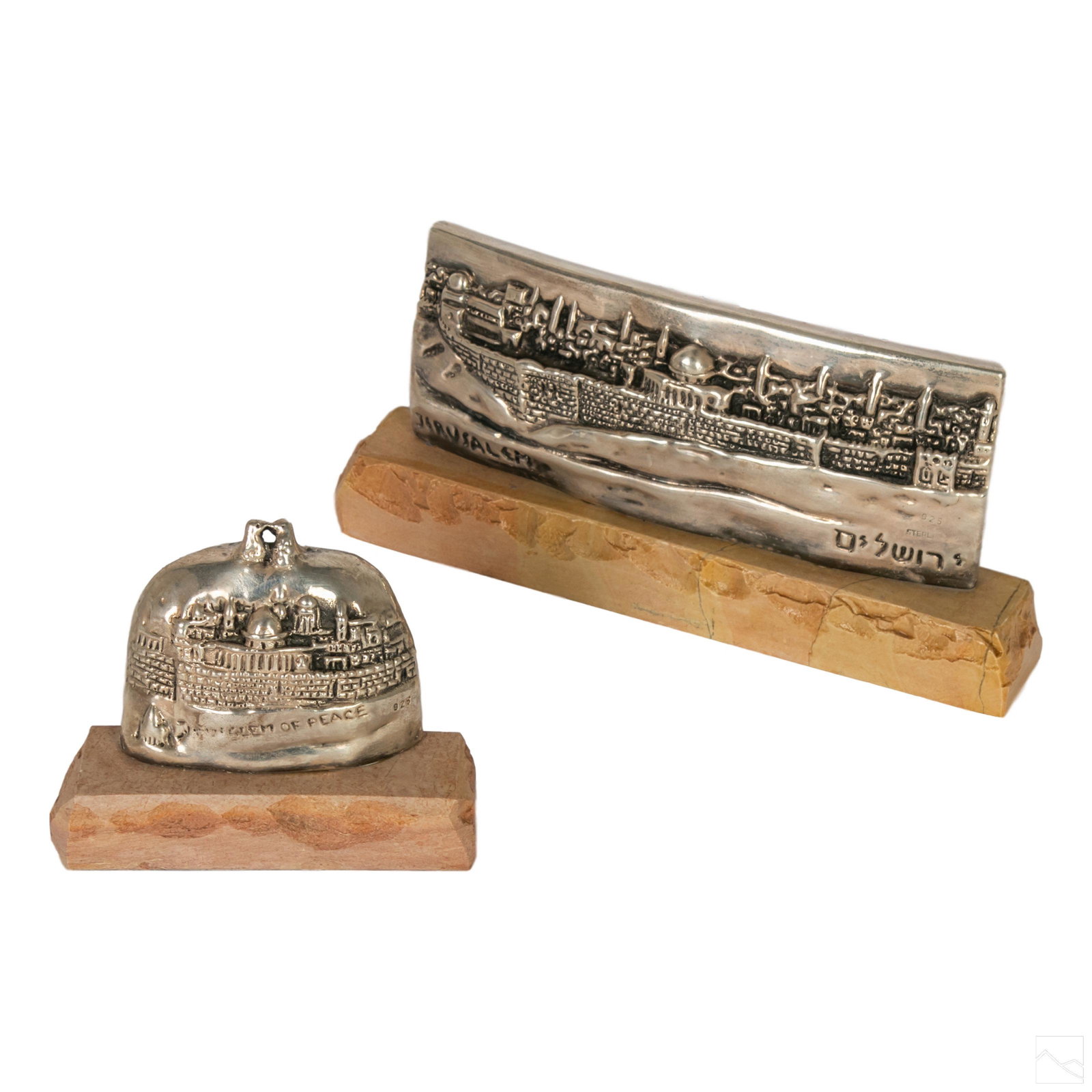 Judaica Jerusalem 925 Silver Sculptures on Marble (1 of 8)