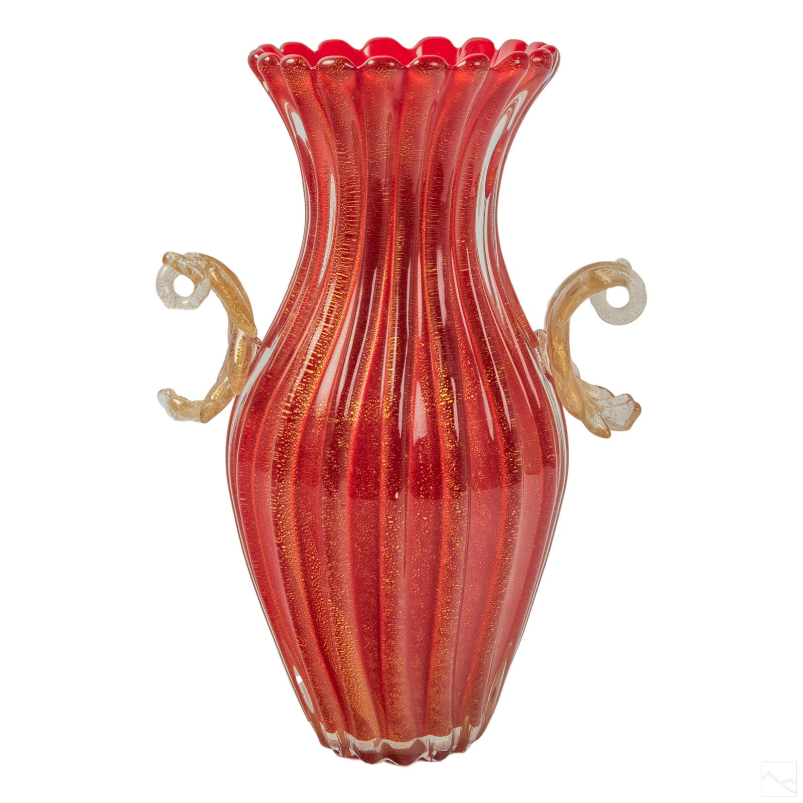 Murano Venetian Art Glass 12" Gold Fleck Red Vase (1 of 6)