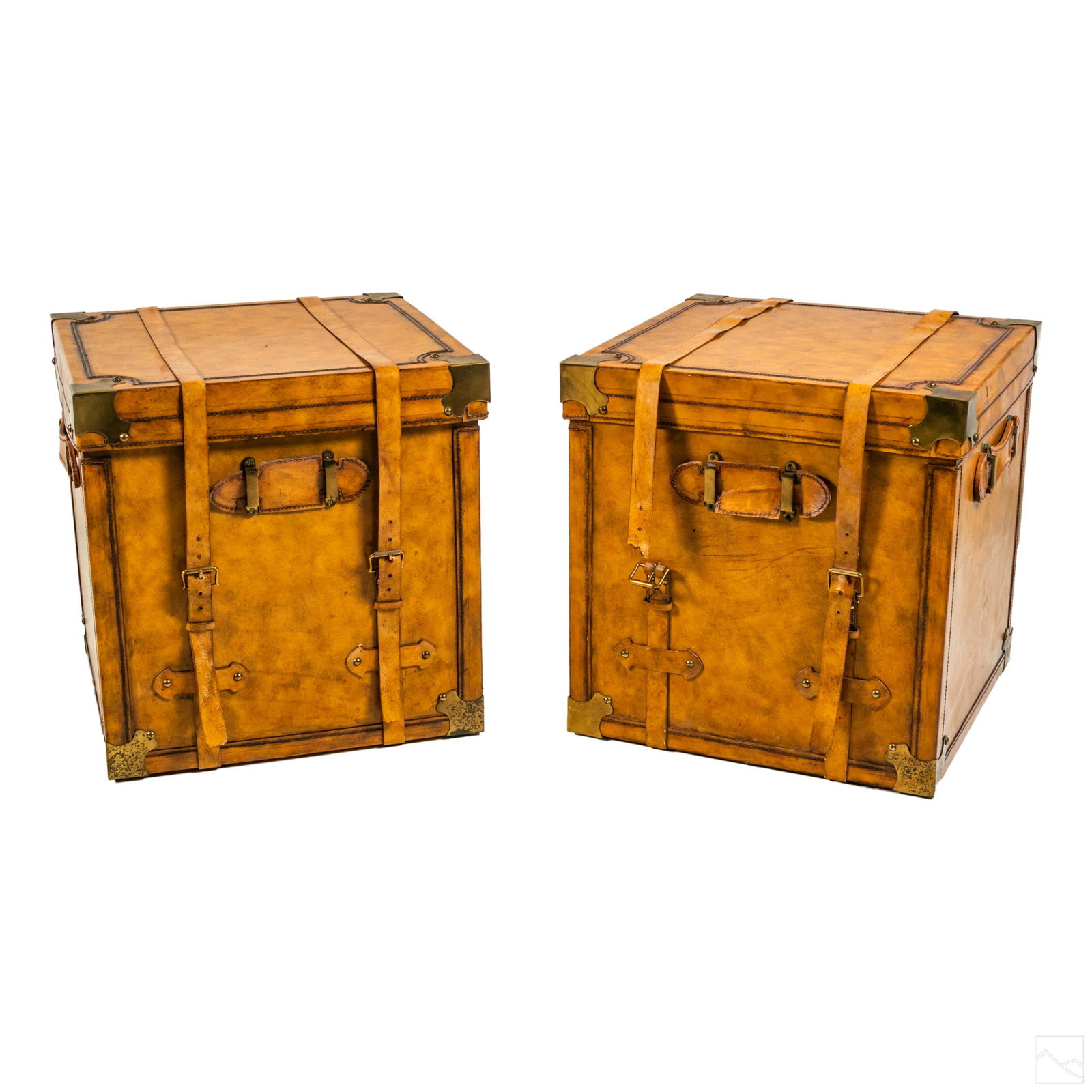 Maitland Smith Leather and Brass Trunk Side Tables (1 of 10)