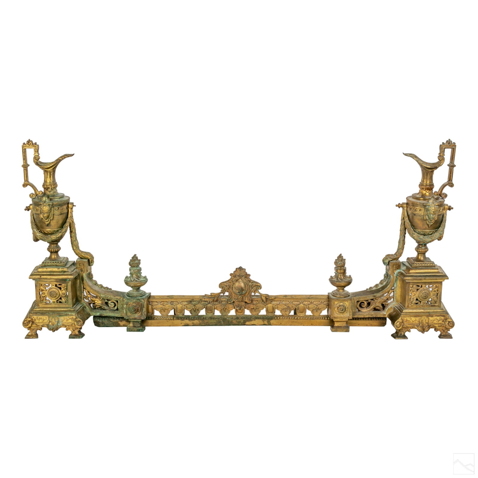 Gilt Bronze Antique Fireplace Andirons and Fender (1 of 6)