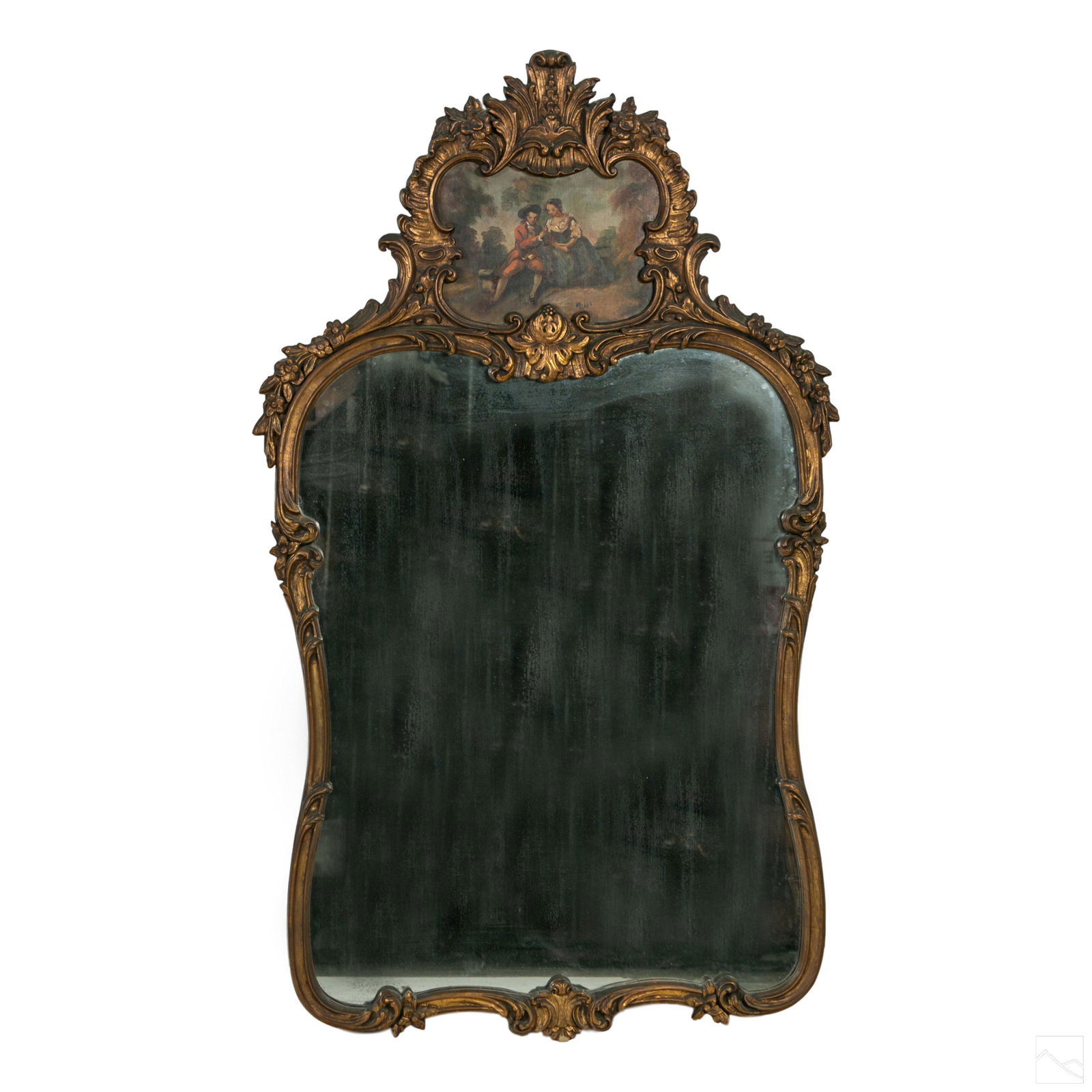 French Antique Gilt Mirror With Painting Of Lovers (1 of 7)