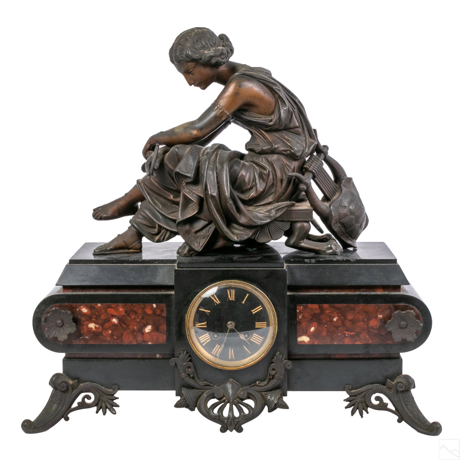Bronze Antique Mounted Black Slate Mantle Clock (1 of 8)