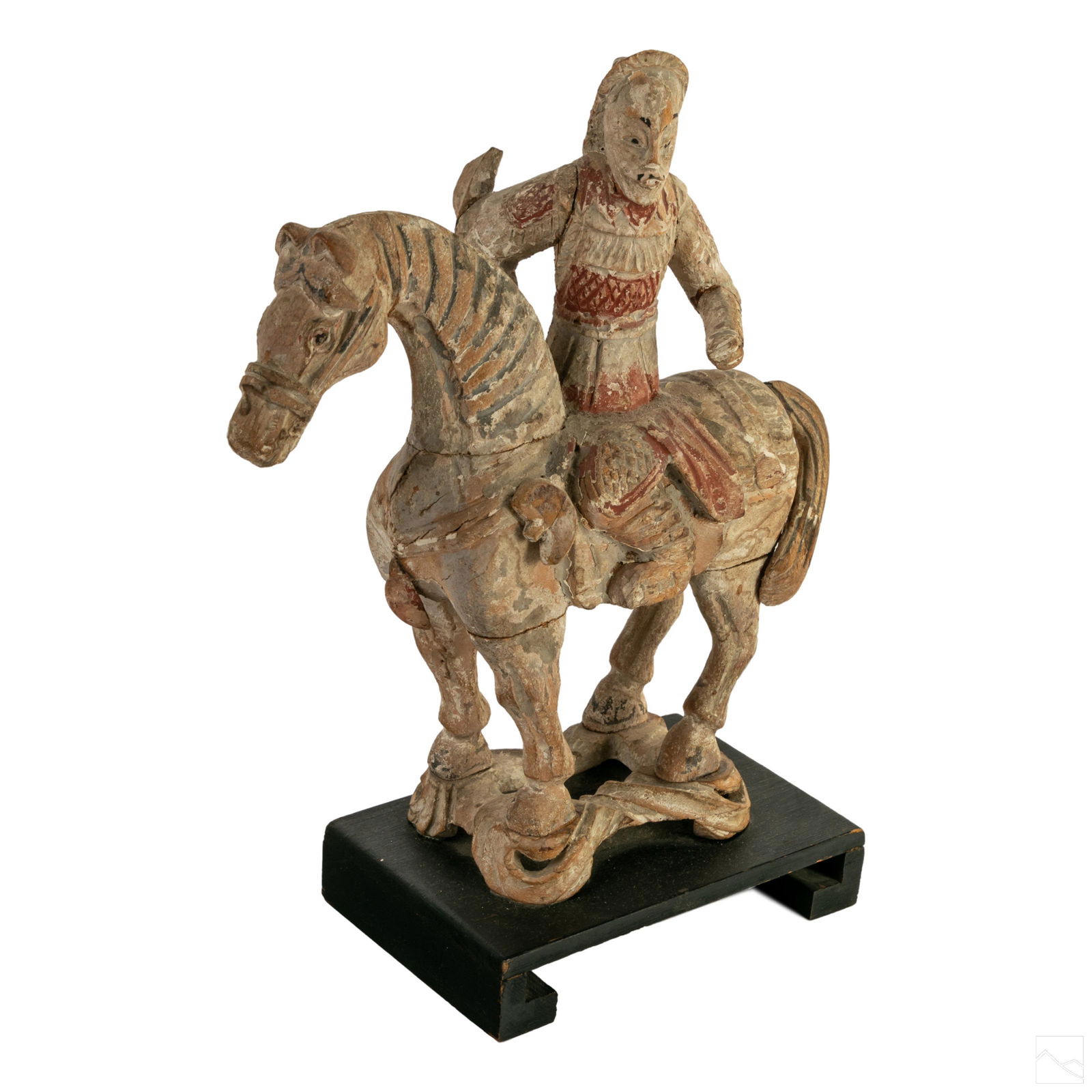 Chinese Carved Wood Warrior Horse Rider Sculpture (1 of 5)