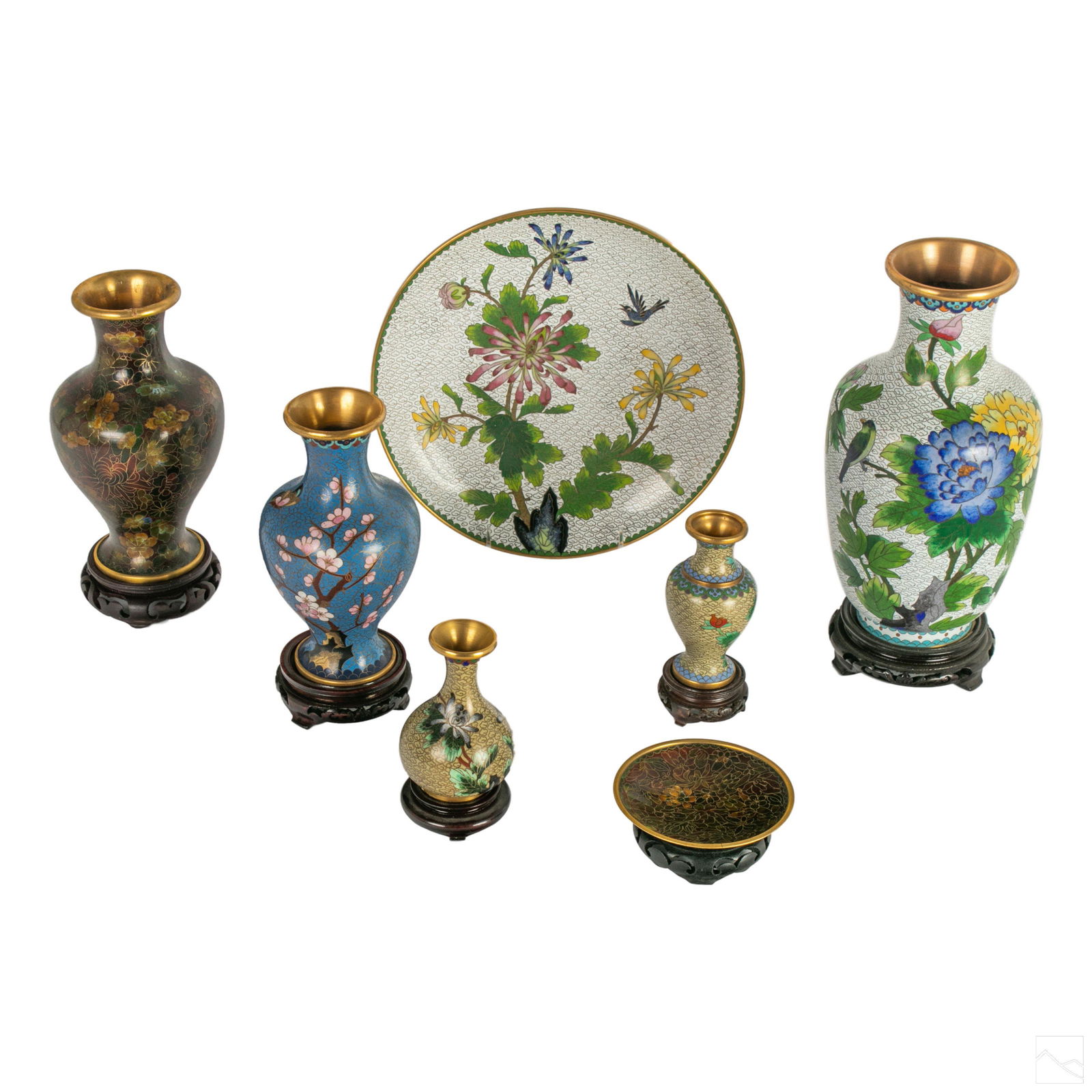 Chinese Vintage Cloisonne Plate & Vases Estate Lot (1 of 8)