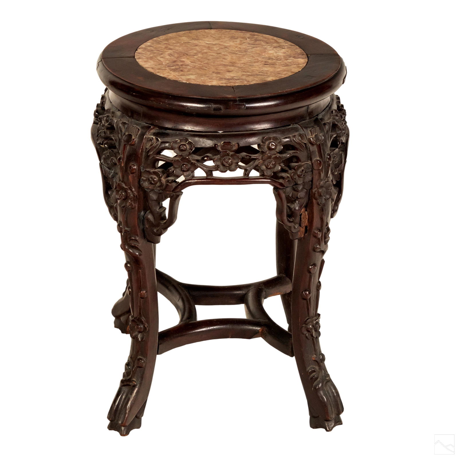 Chinese 18" Carved Wood Marble Top Pedestal Stand (1 of 7)