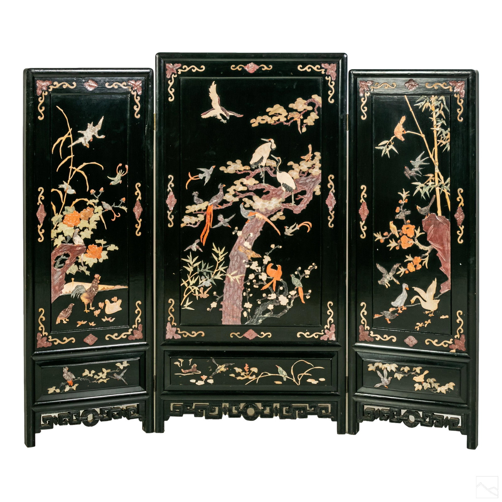 Chinese 53" Antique Carved Stone Three Part Screen (1 of 6)