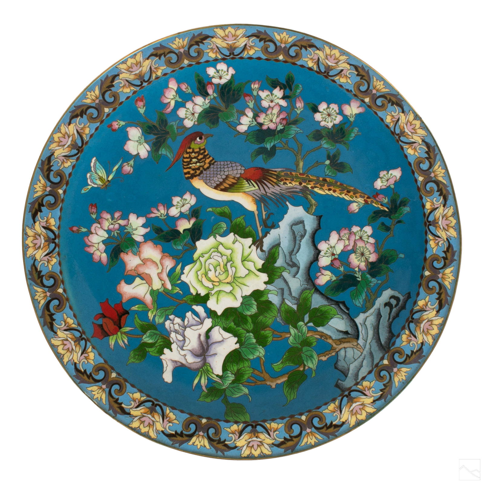 Chinese 15" Cloisonne Birds & Floral Charger Plate (1 of 5)