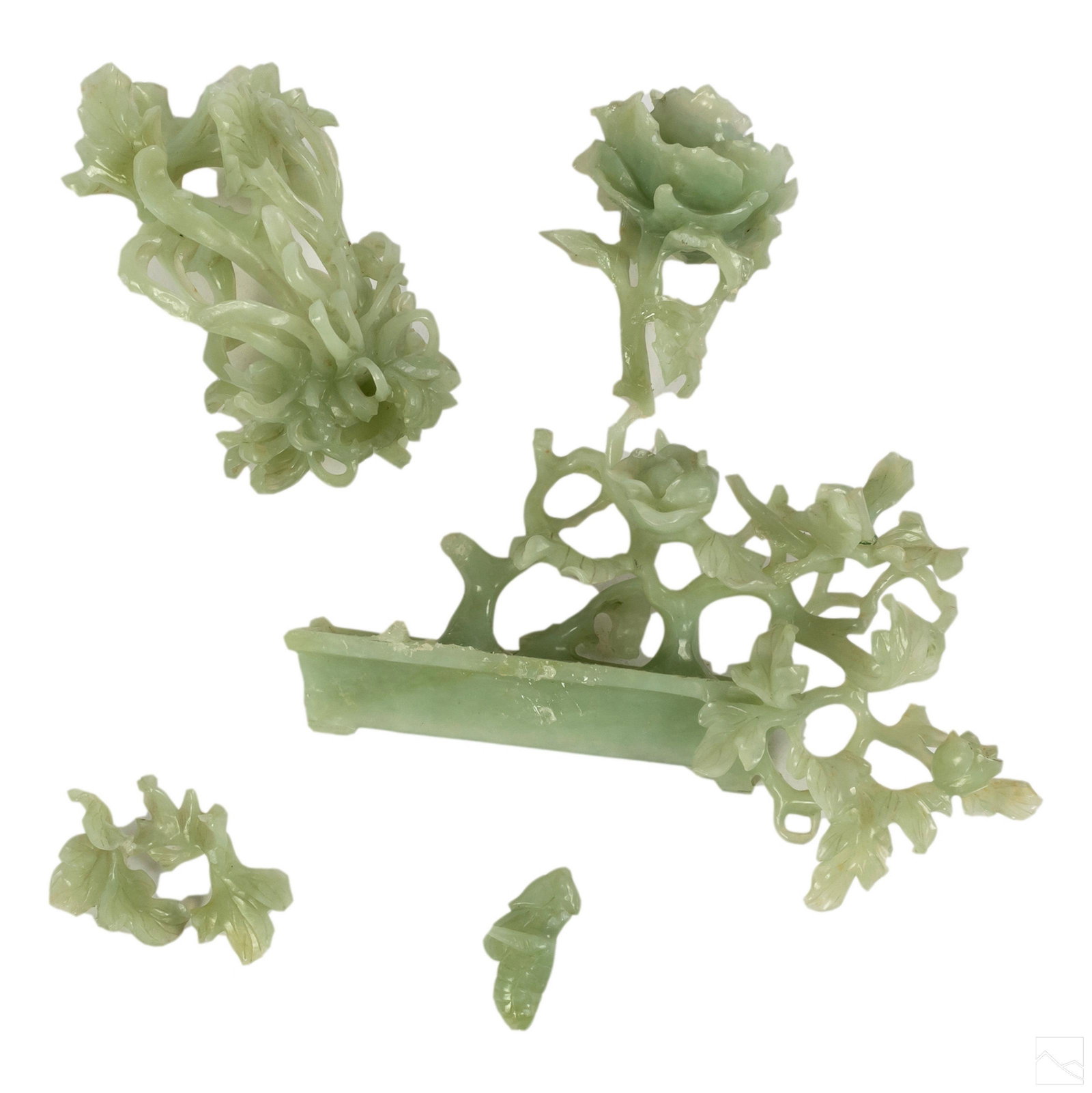 Chinese 10" Carved Jade Rose Flower Tree Sculpture (1 of 4)