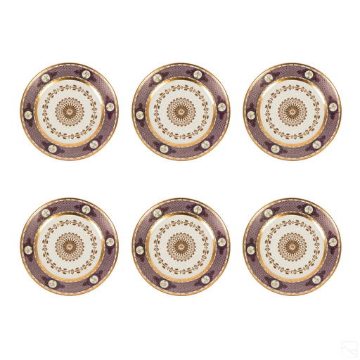 Sevres Gold Banded Floral Accent Dinner Plates Set
