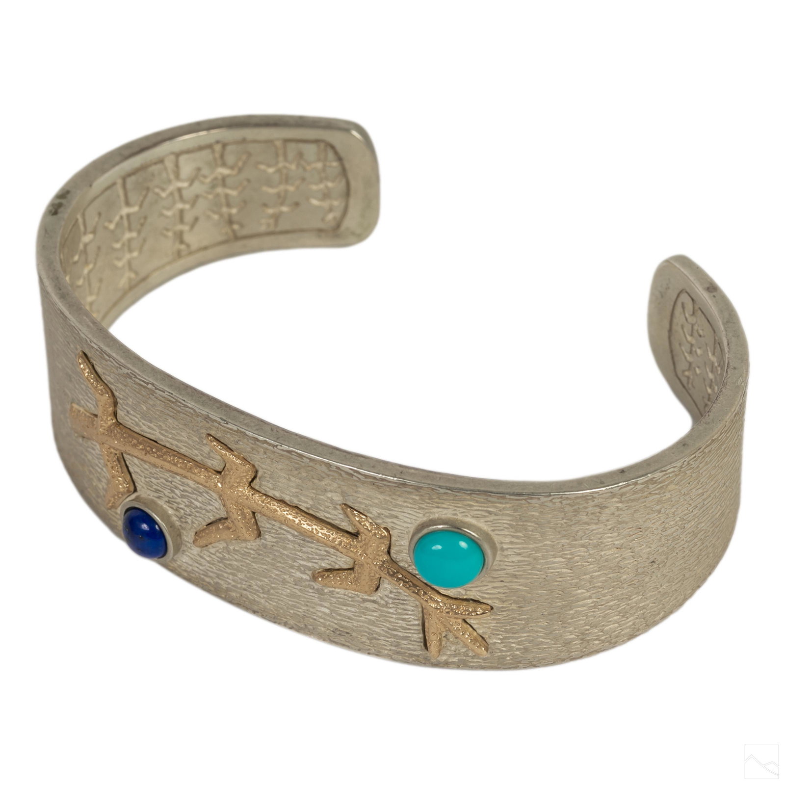 14K Gold Designer Sterling Cabochon Cuff Bracelet (1 of 5)