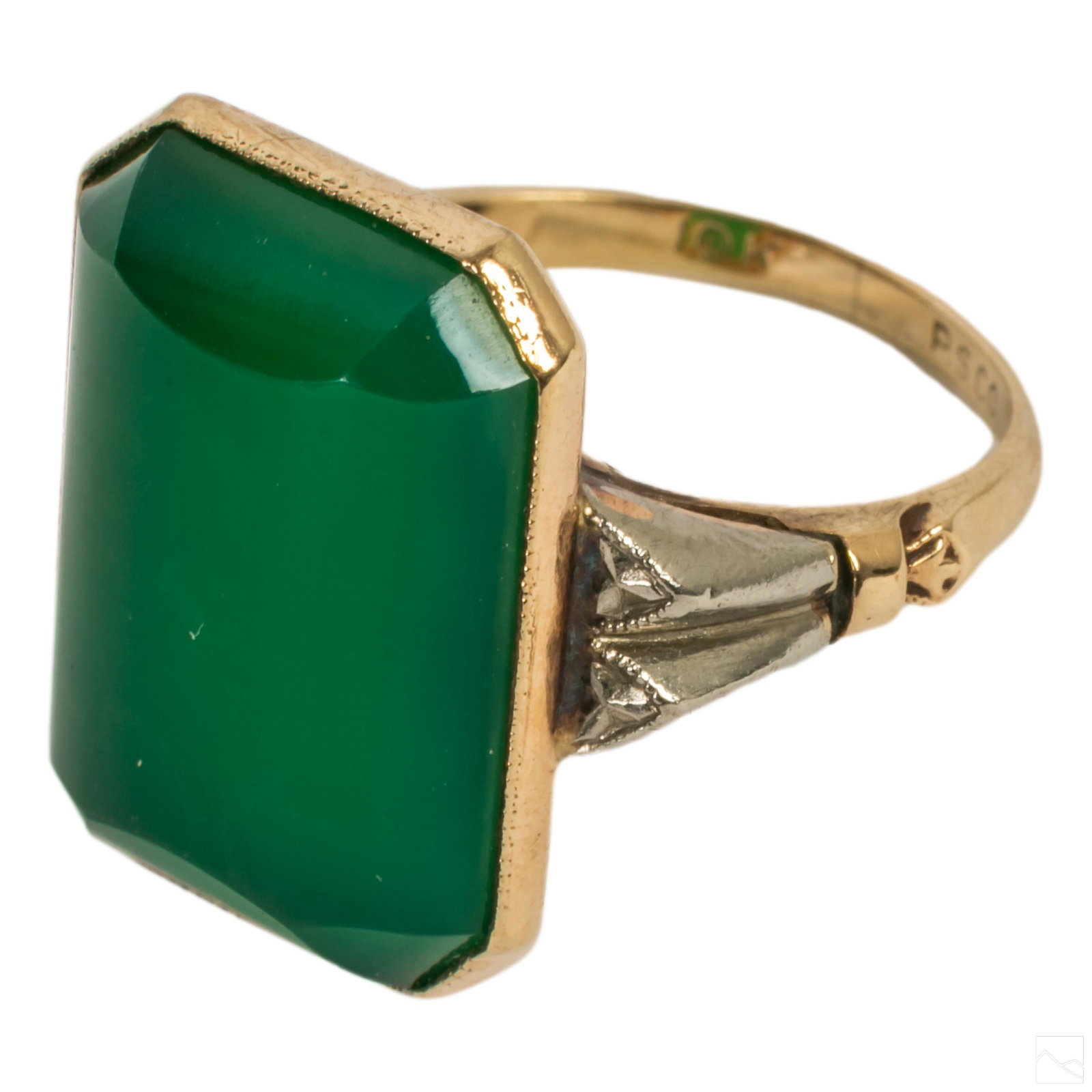 10K Gold Two Tone Retro Chrysoprase Gem Ring Sz 6 (1 of 7)