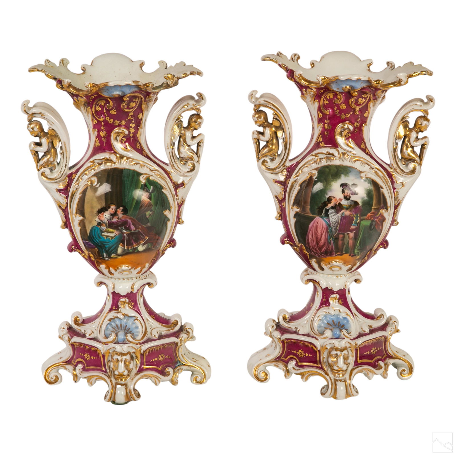 Meissen Style 14" Rococo Antique Porcelain Vases (1 of 10)