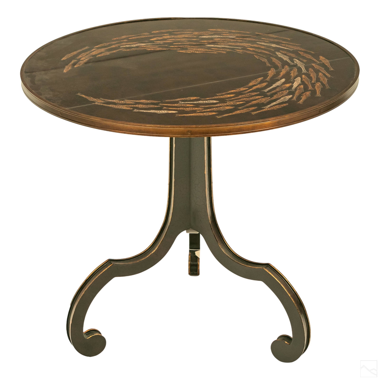 Asian 30" Round Fish Gilt Wood Side End Table (1 of 4)