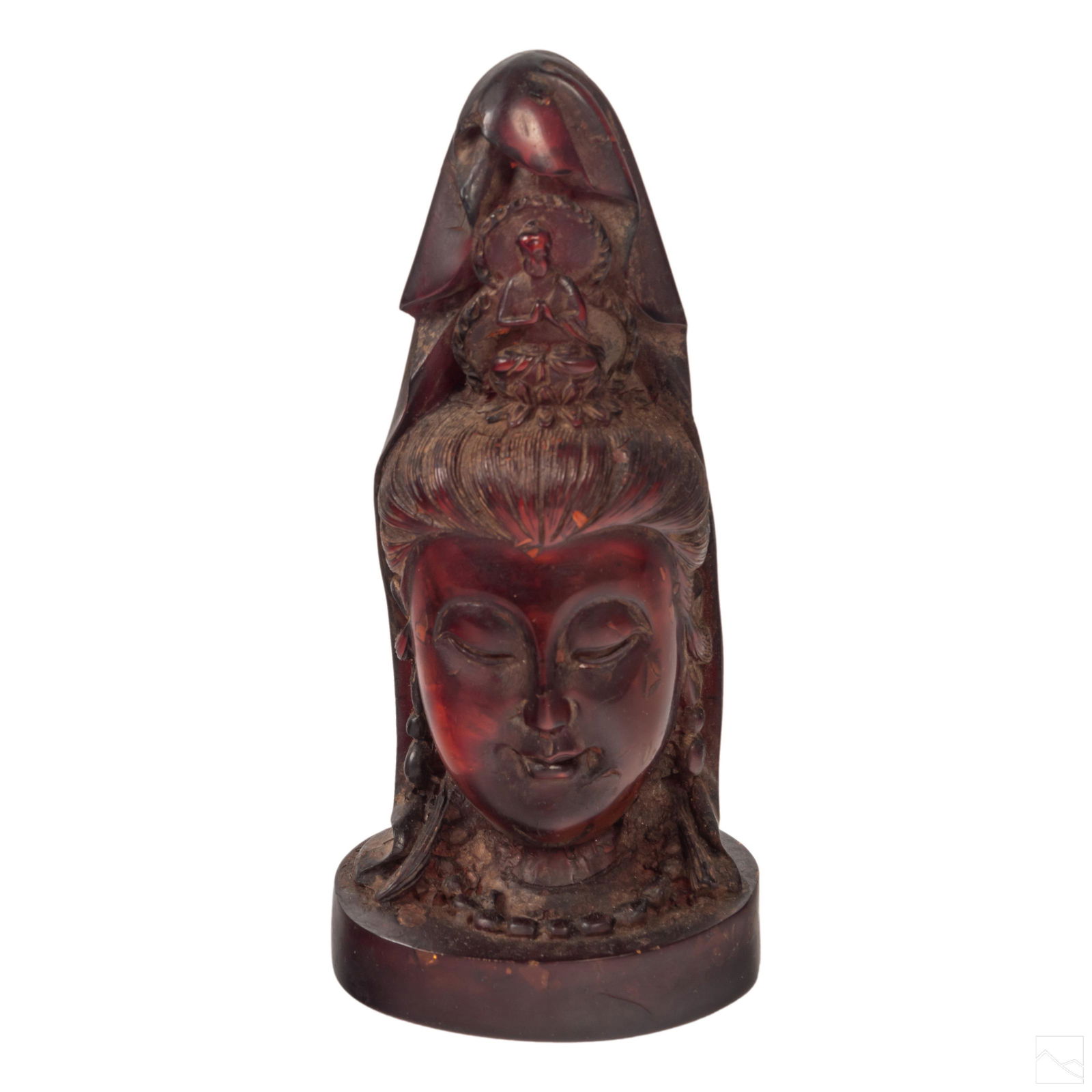 Chinese Cherry Amber Resin Guanyin Bust Sculpture (1 of 5)