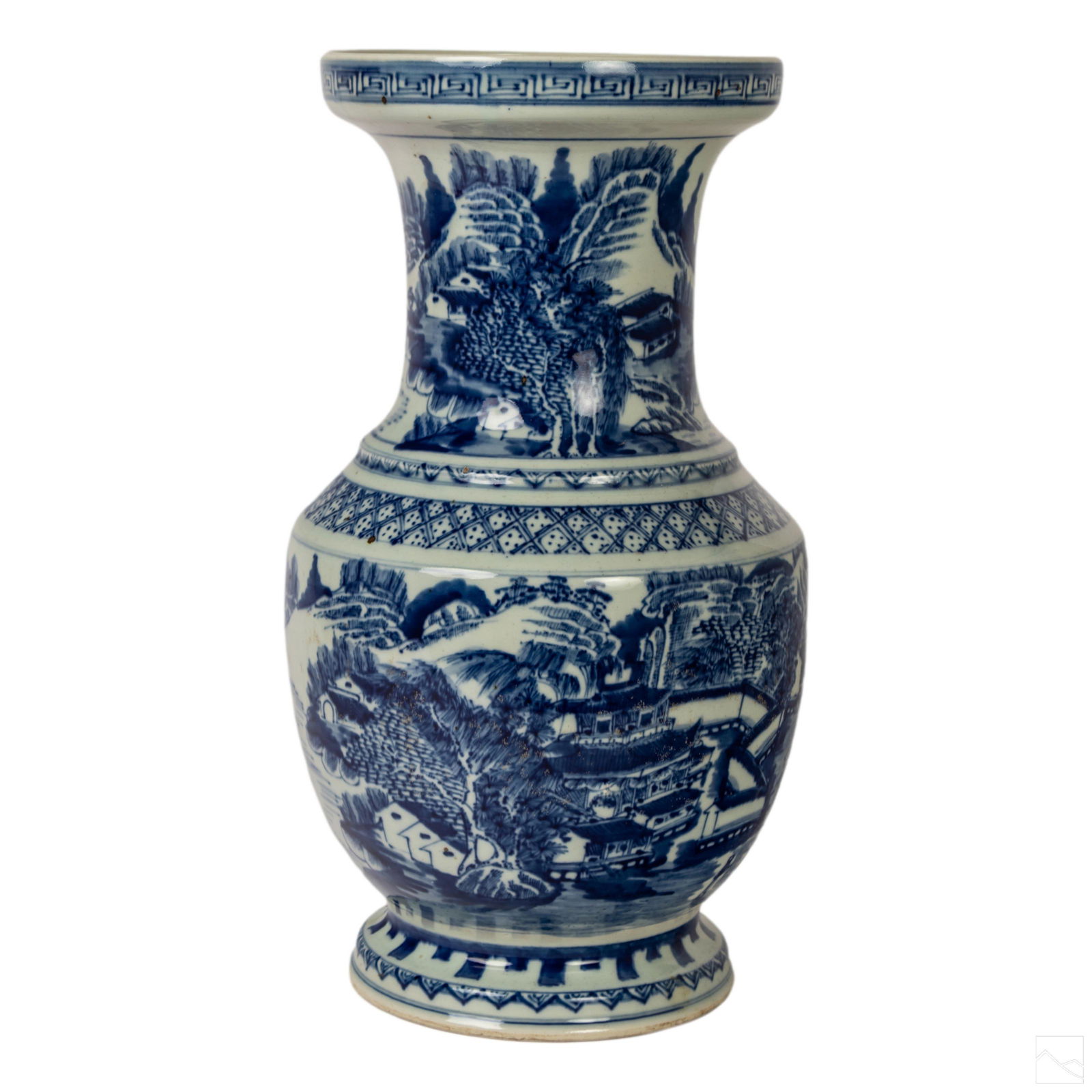 Chinese 19th Century Blue and White Landscape Vase (1 of 5)