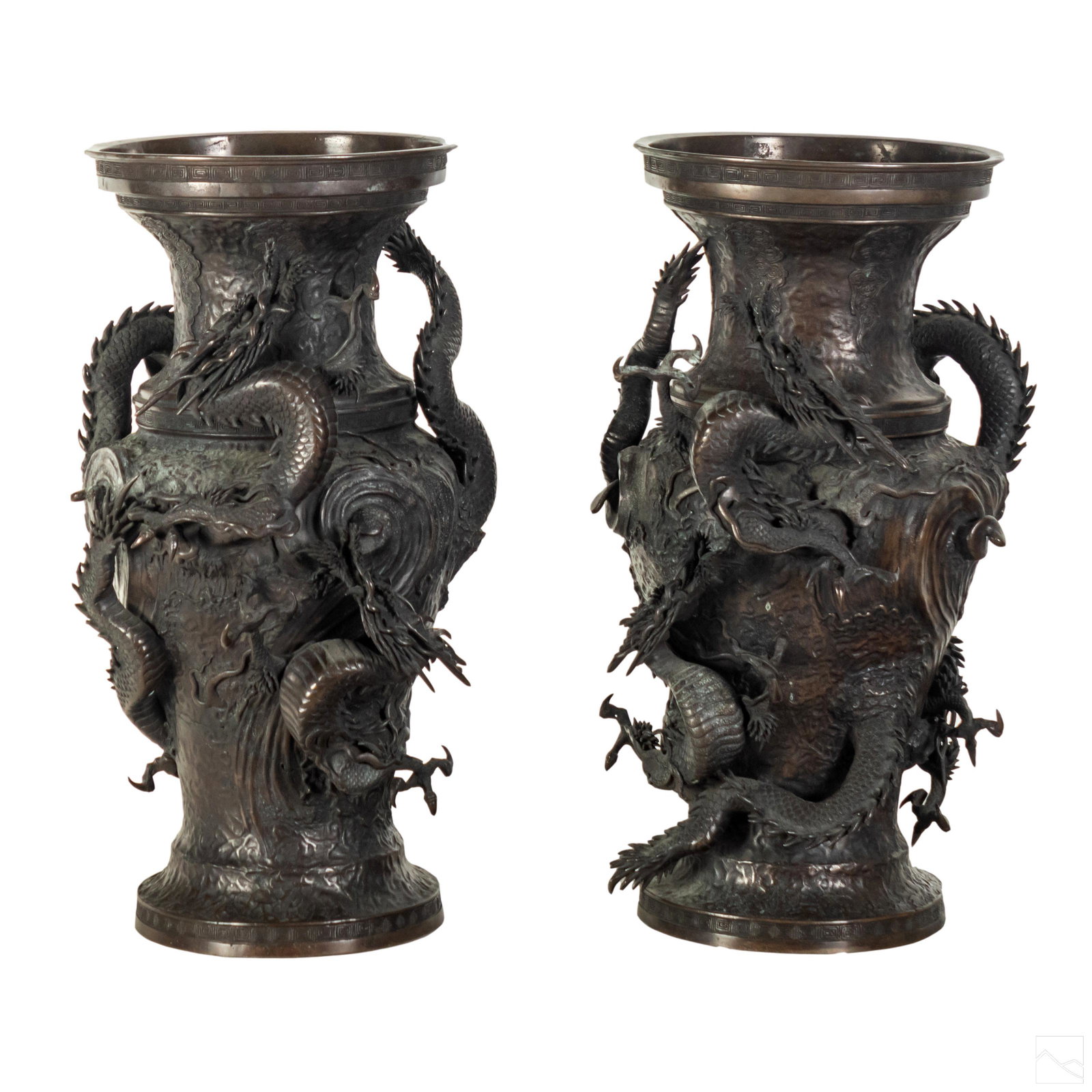 Chinese Bronze Imperial Dragon Sculpture Vase Pair (1 of 8)