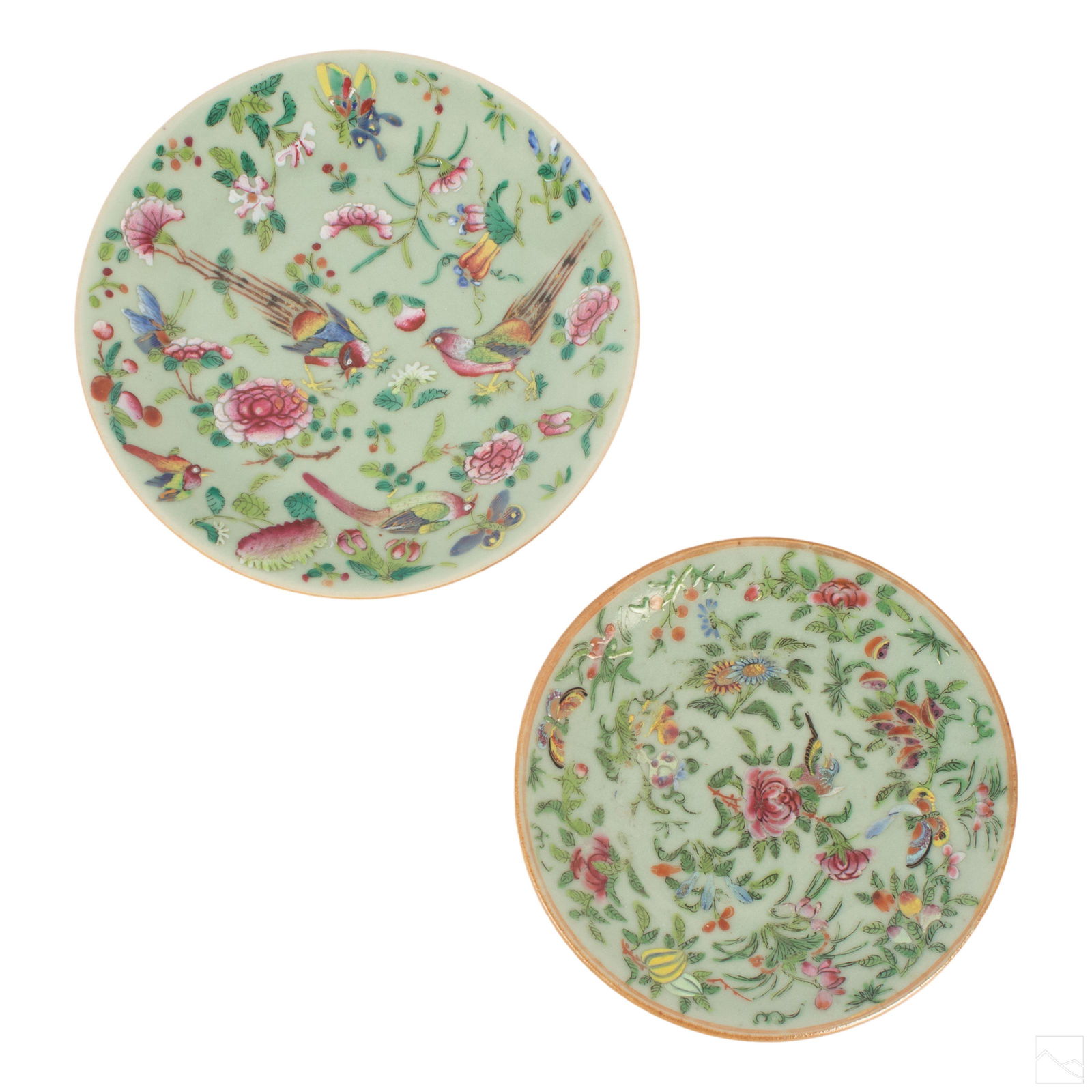 Chinese Export Famille Rose Celadon Ground Plates (1 of 8)