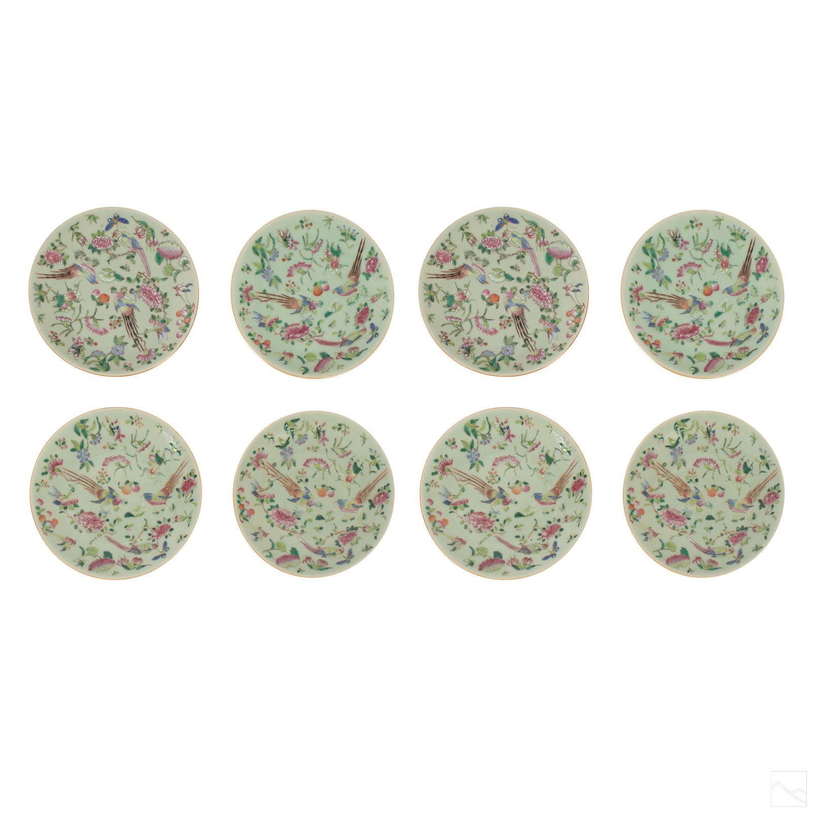 Chinese Export Famille Rose on Celadon Plates Set (1 of 6)