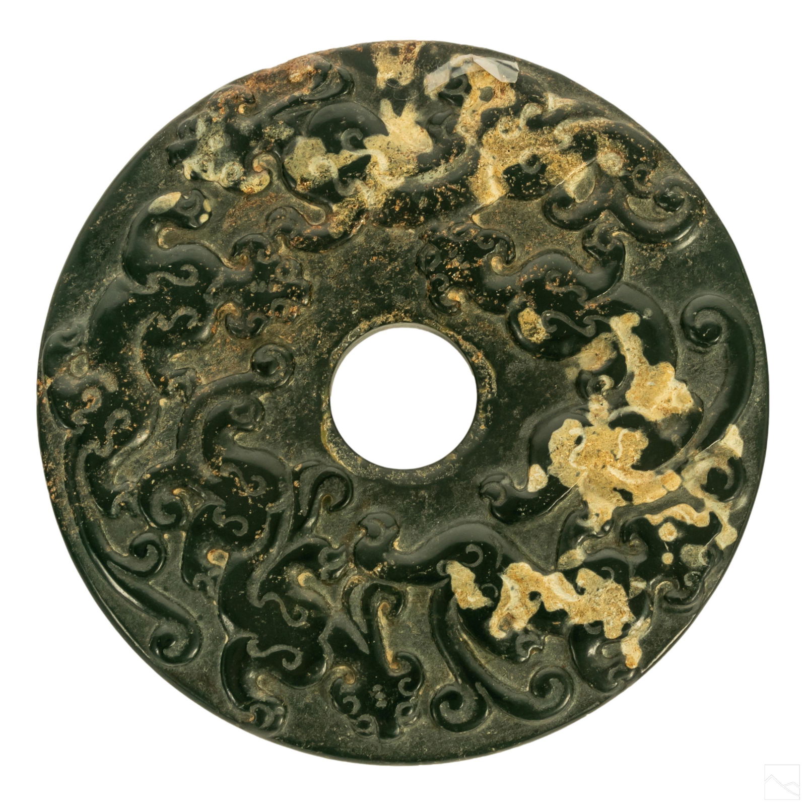Chinese Archaic Antique Black Jade Carved Bi Disc (1 of 4)