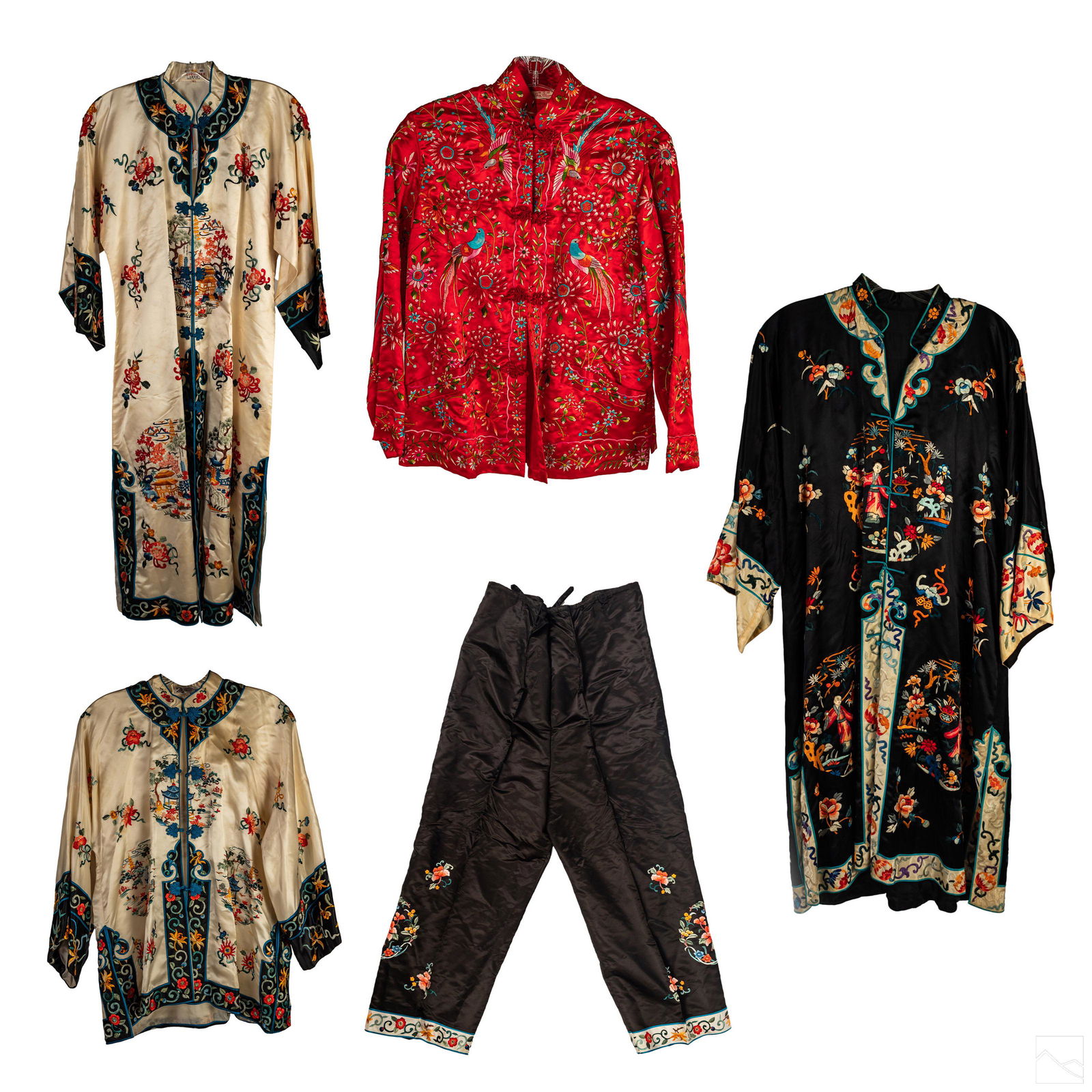 Japanese Flora Embroidered Silk Kimonos Estate Lot (1 of 16)