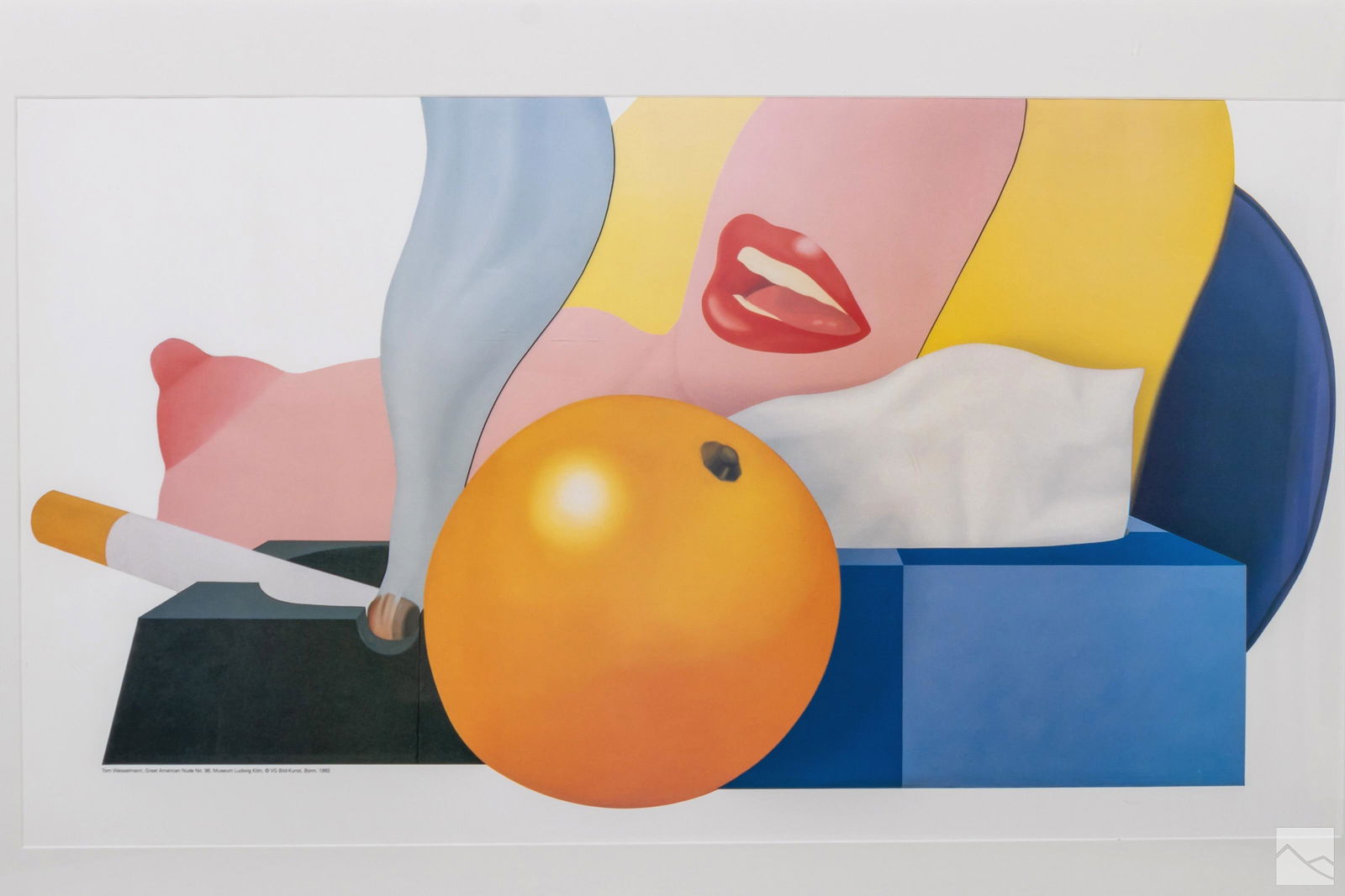Tom Wesselmann 1931-2004 Modern Pop Art Nude Litho: Tom Wesselmann (American, 1931-2004). Lithograph in colors. Titled, "The Great American Nude No. 98." A abstract composition of a naked woman with a cigarette, orange and a box of tissues. From the Mu