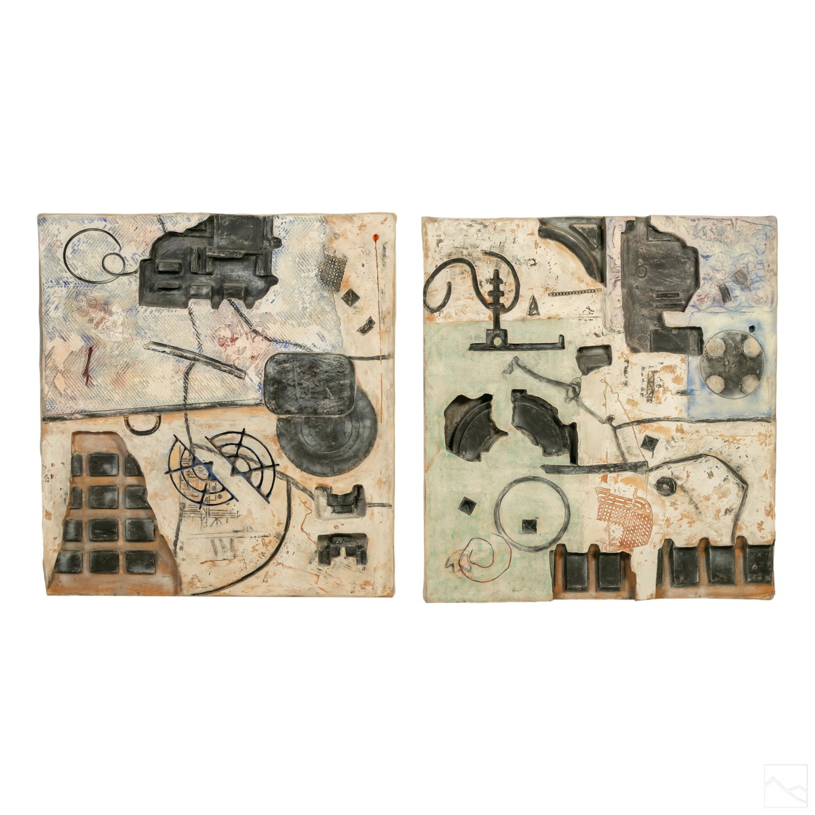 Myron Melnick b.1953 Abstract Diptych Art Painting (1 of 7)