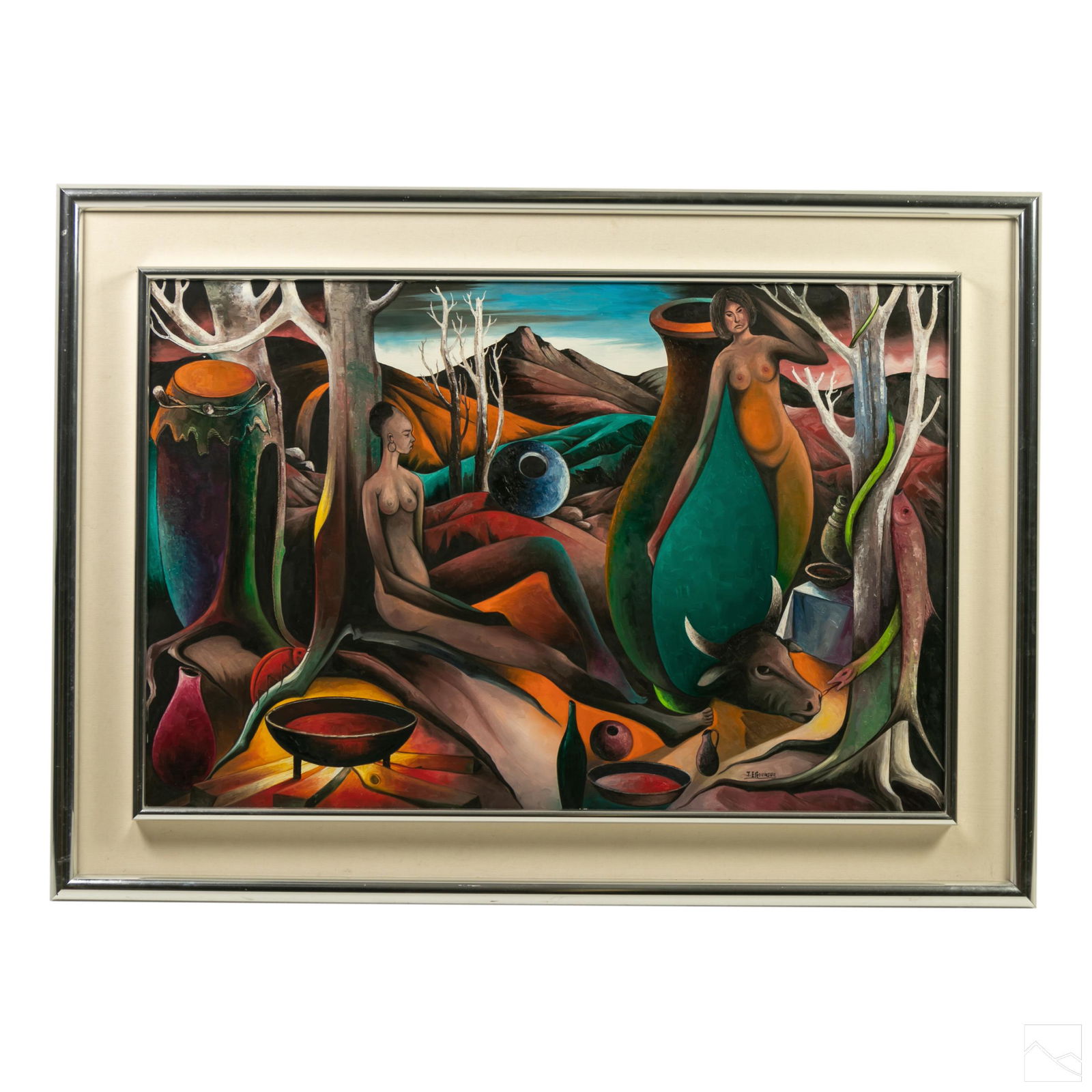 Jacques Gourgue 1930-1996 Haitian Surreal Painting (1 of 4)