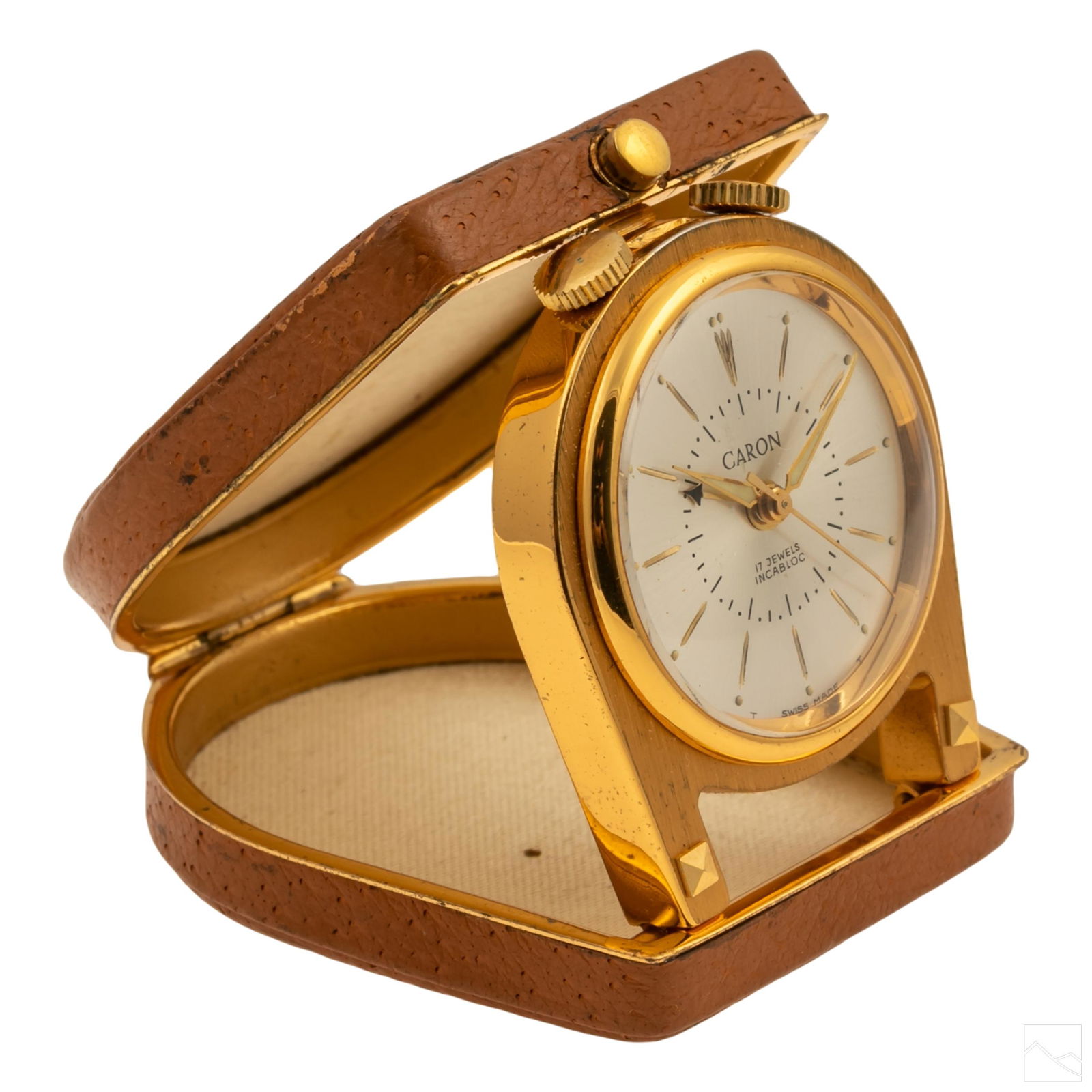 Vintage Caron Swiss 17 Jewel Travel Clock & Case (1 of 5)