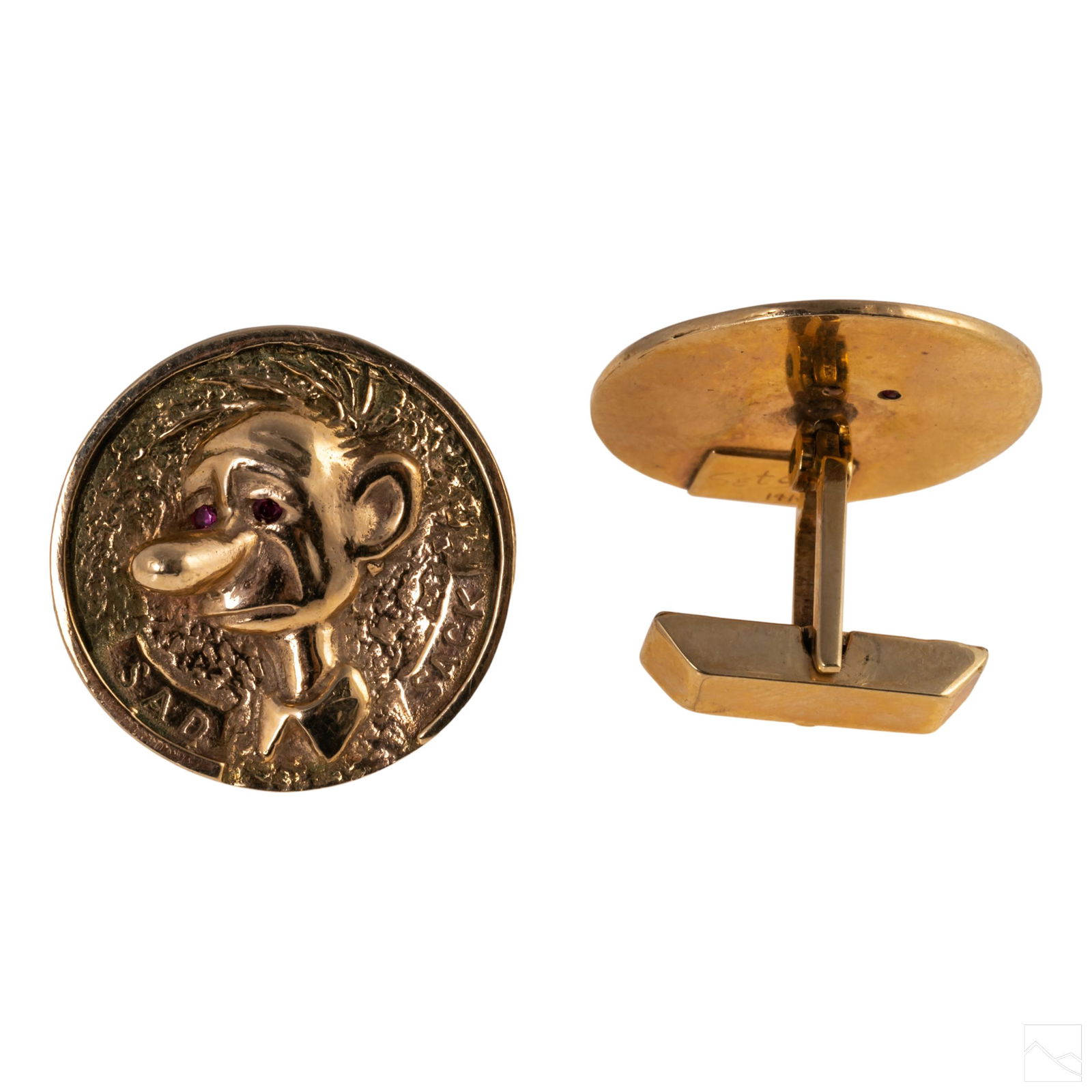 14K Gold and Ruby Mens Sad Sack Cartoon Cufflinks (1 of 4)