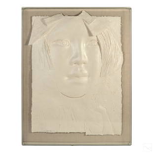 Frank Gallo 1933-2019 Modern Cast Paper Sculpture: Frank Gallo (American, 1933-2019). Signed and numbered limited edition cast paper sculpture. Titled "Oriental Girl." A female profile with a smaller profile in the background in high relief white cast