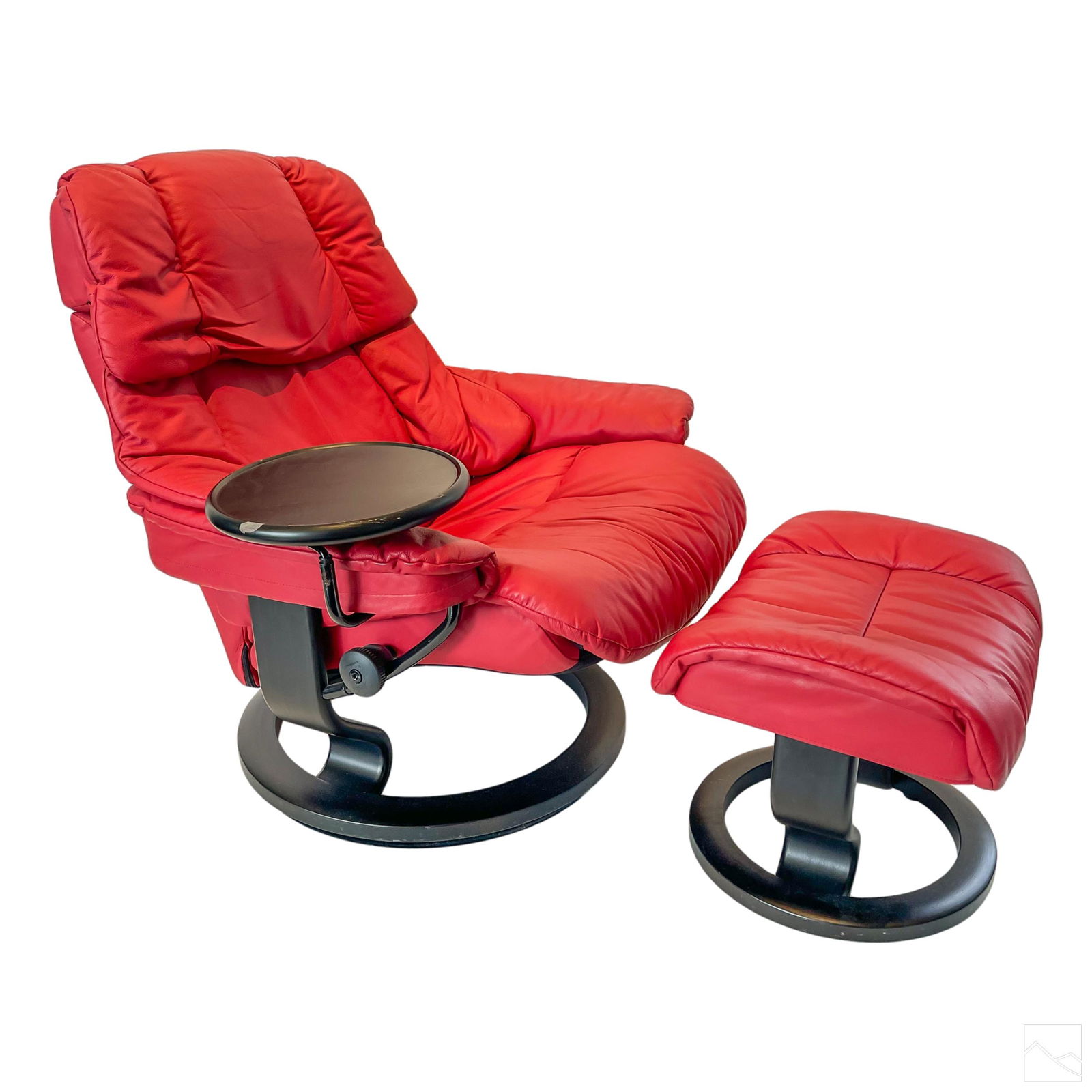 Ekornes Modern Red Leather Swing Chair w/ Ottoman (1 of 8)