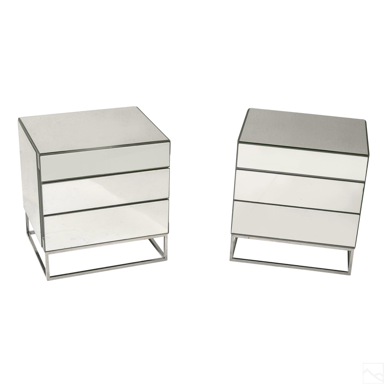 Modern Mirrored & Chrome Three Drawer Night Stands (1 of 6)