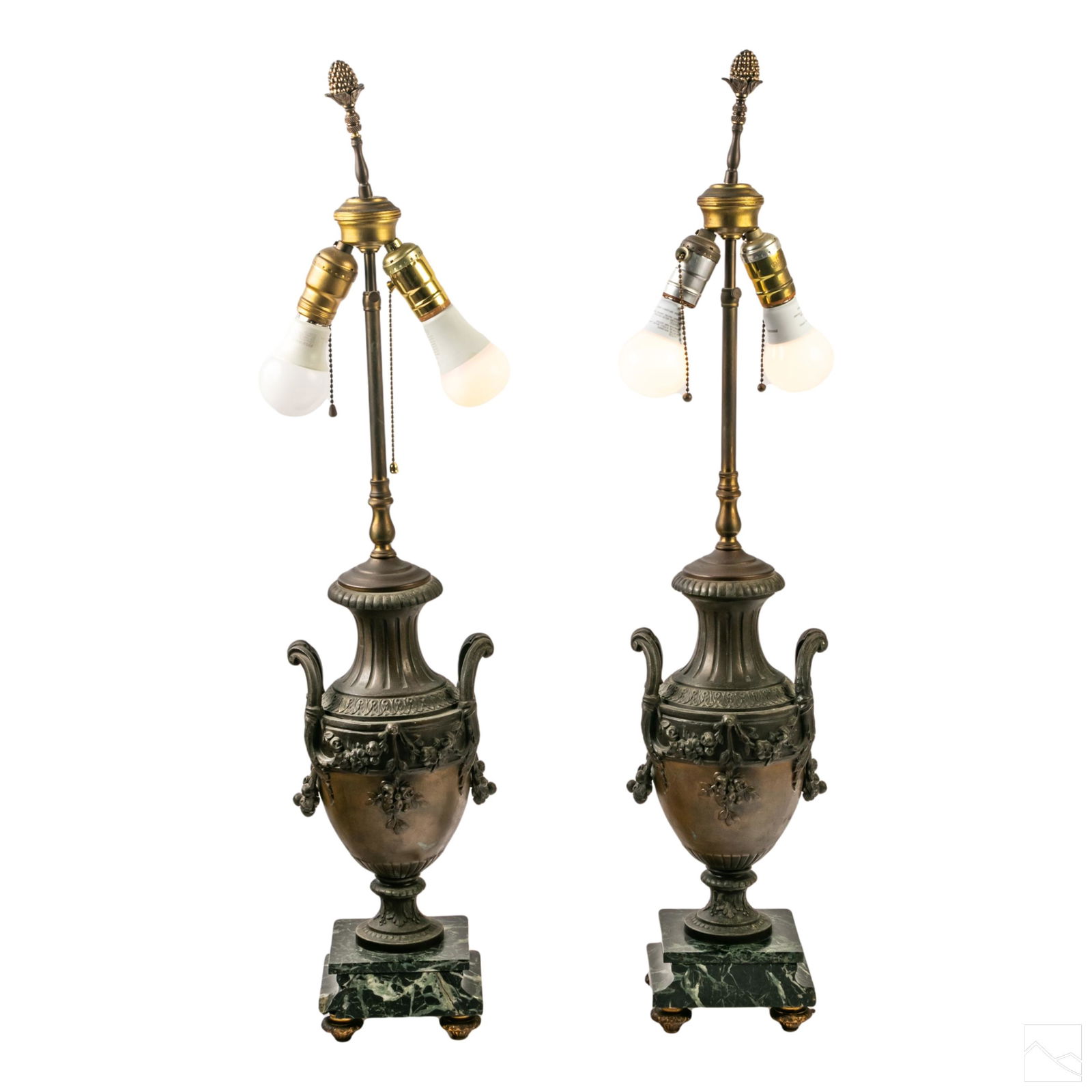 Bronzed Metal Antique Relief Flora Urn Table Lamps (1 of 6)