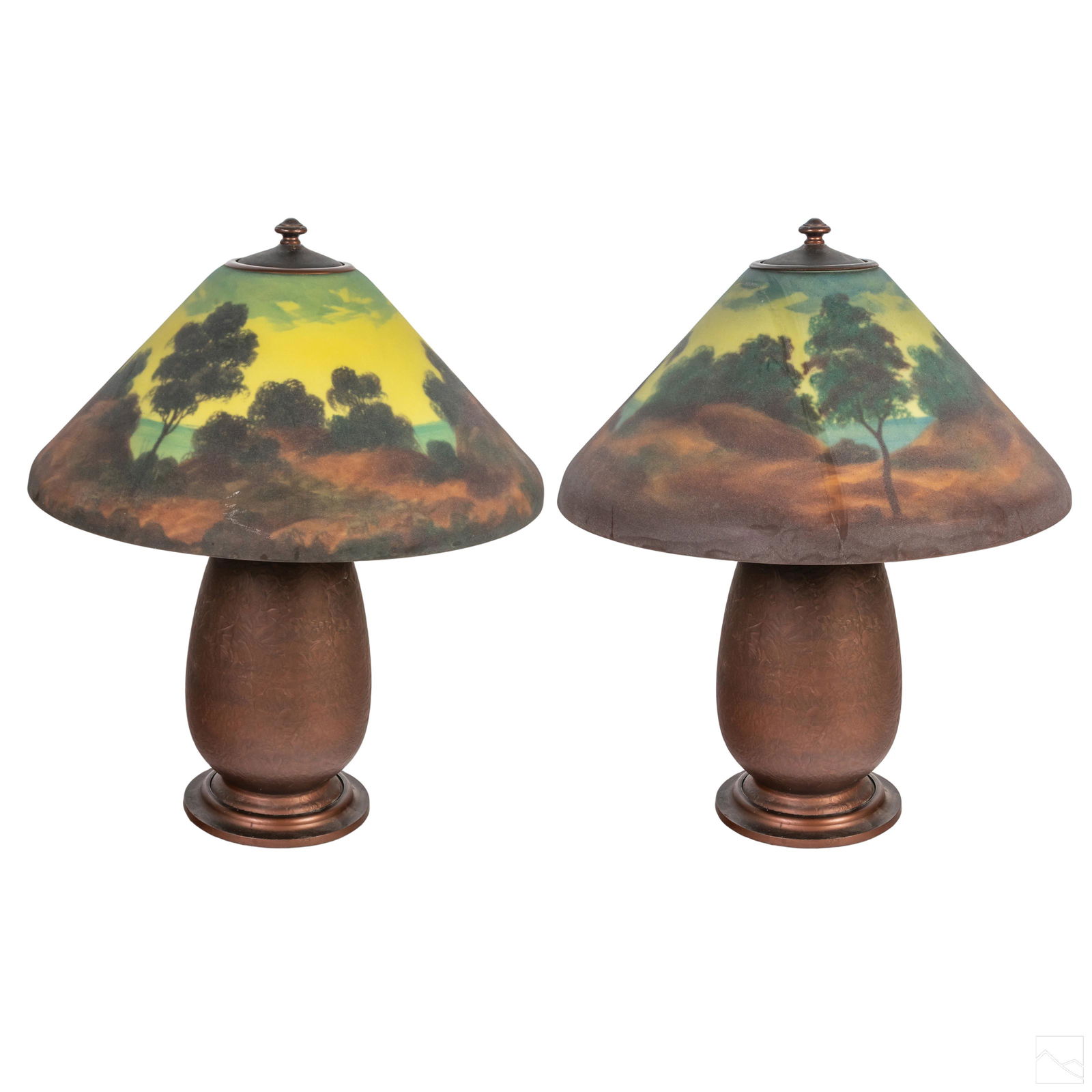 Art Nouveau Pittsburgh Reverse Painted Scene Lamps (1 of 9)