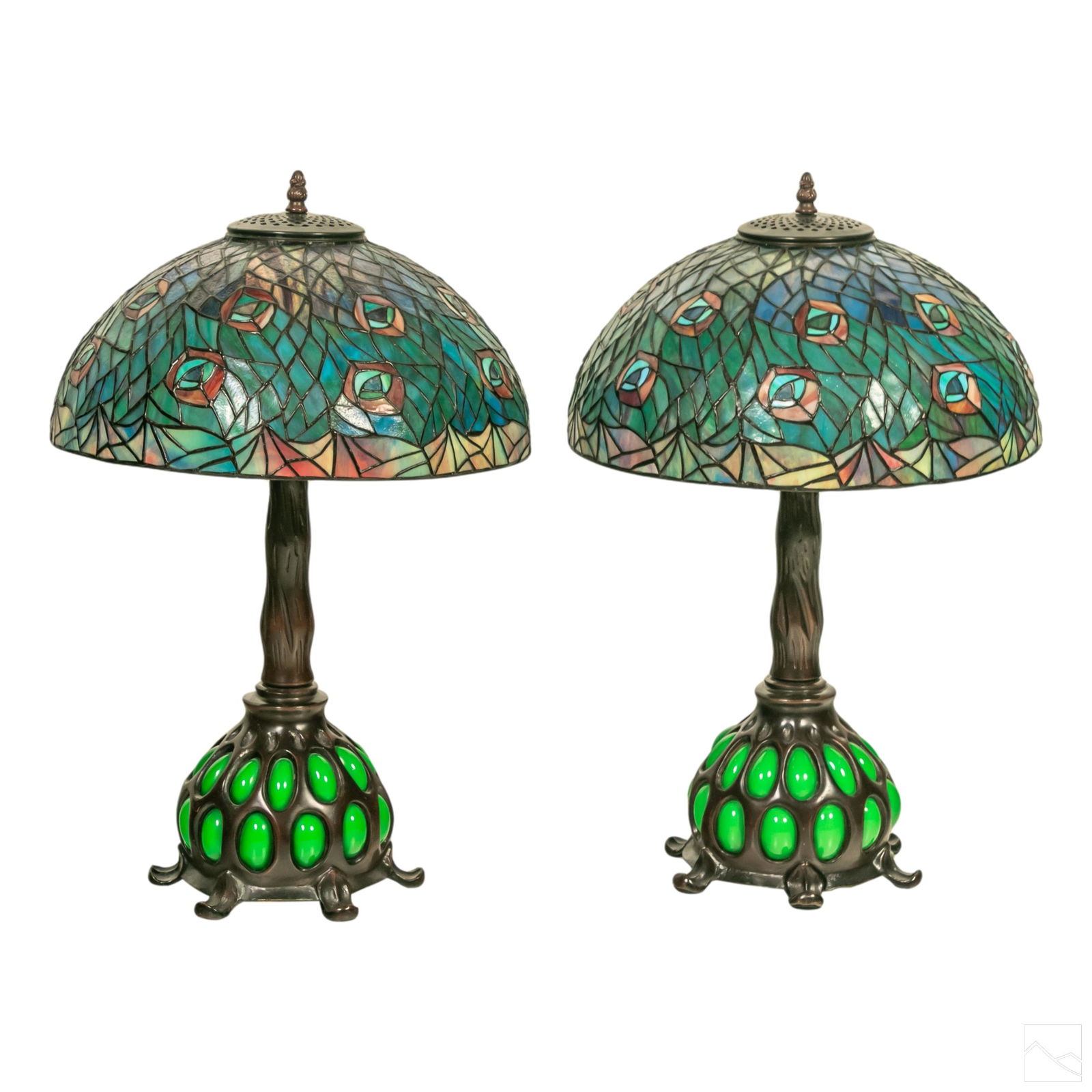 Nouveau Stained Glass Peacock Lamps after Tiffany (1 of 5)