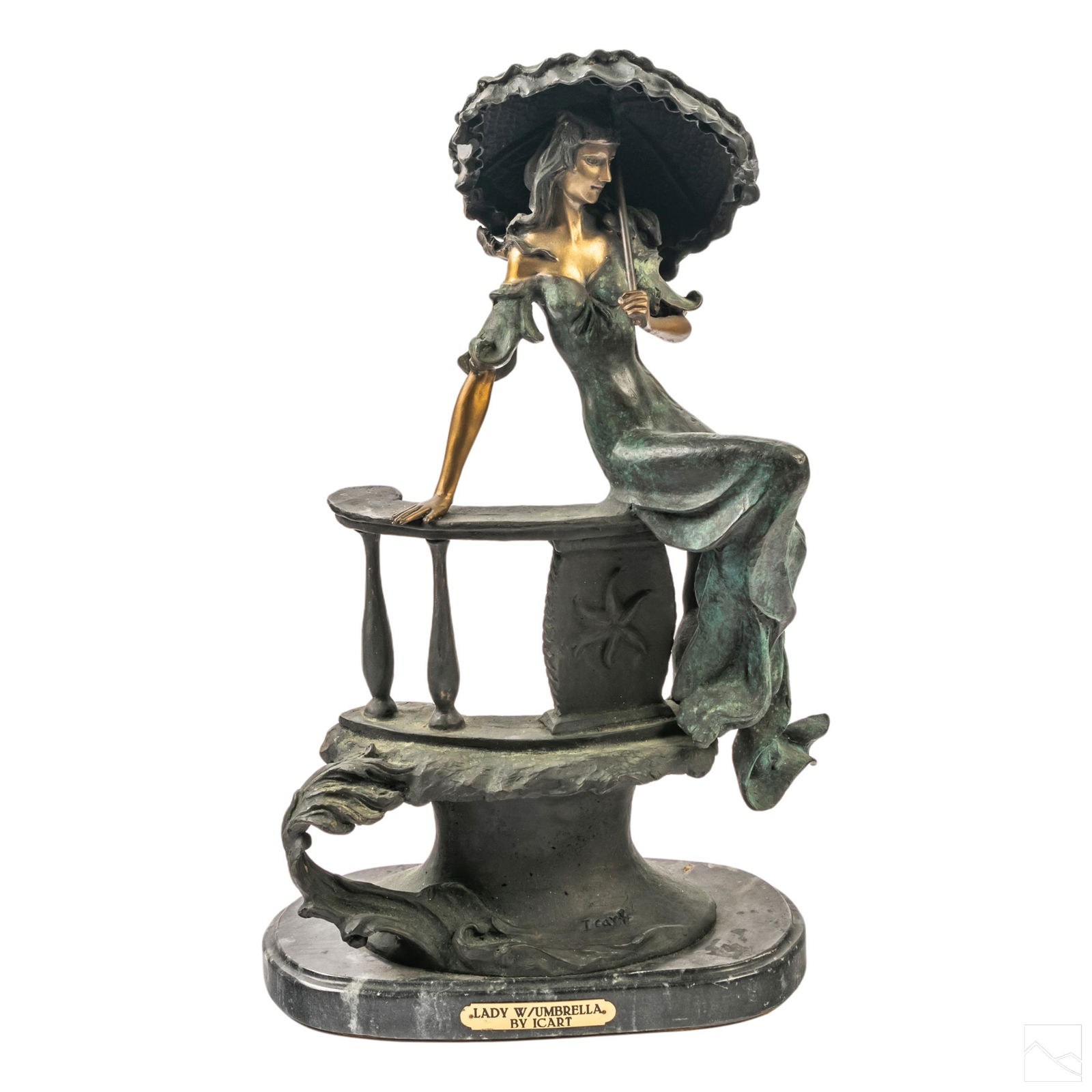 Bronze Lady Umbrella Sculpture after Louis Icart (1 of 3)
