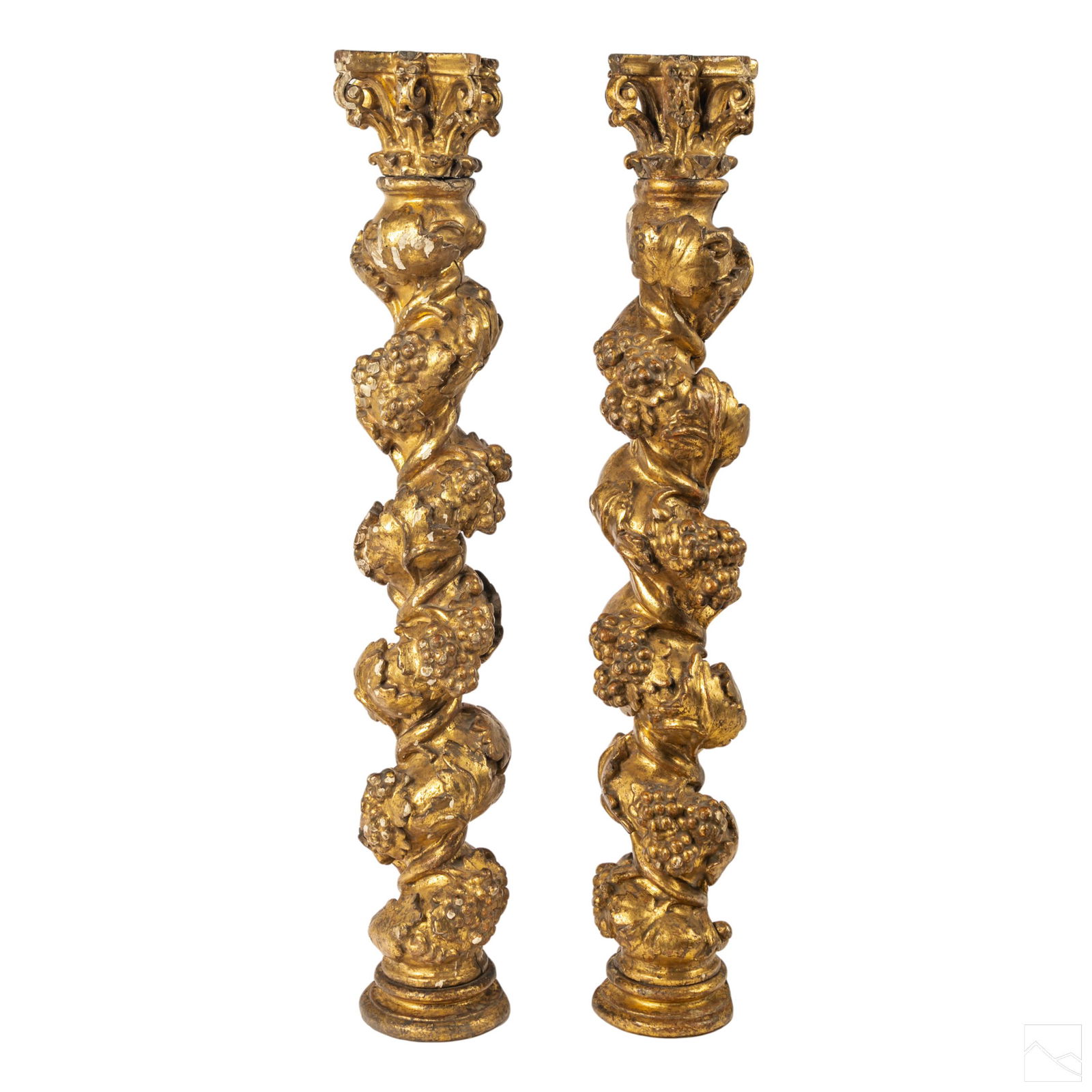 Antique Gilt Wood Spiral Grape Leaf Pillar Columns (1 of 4)