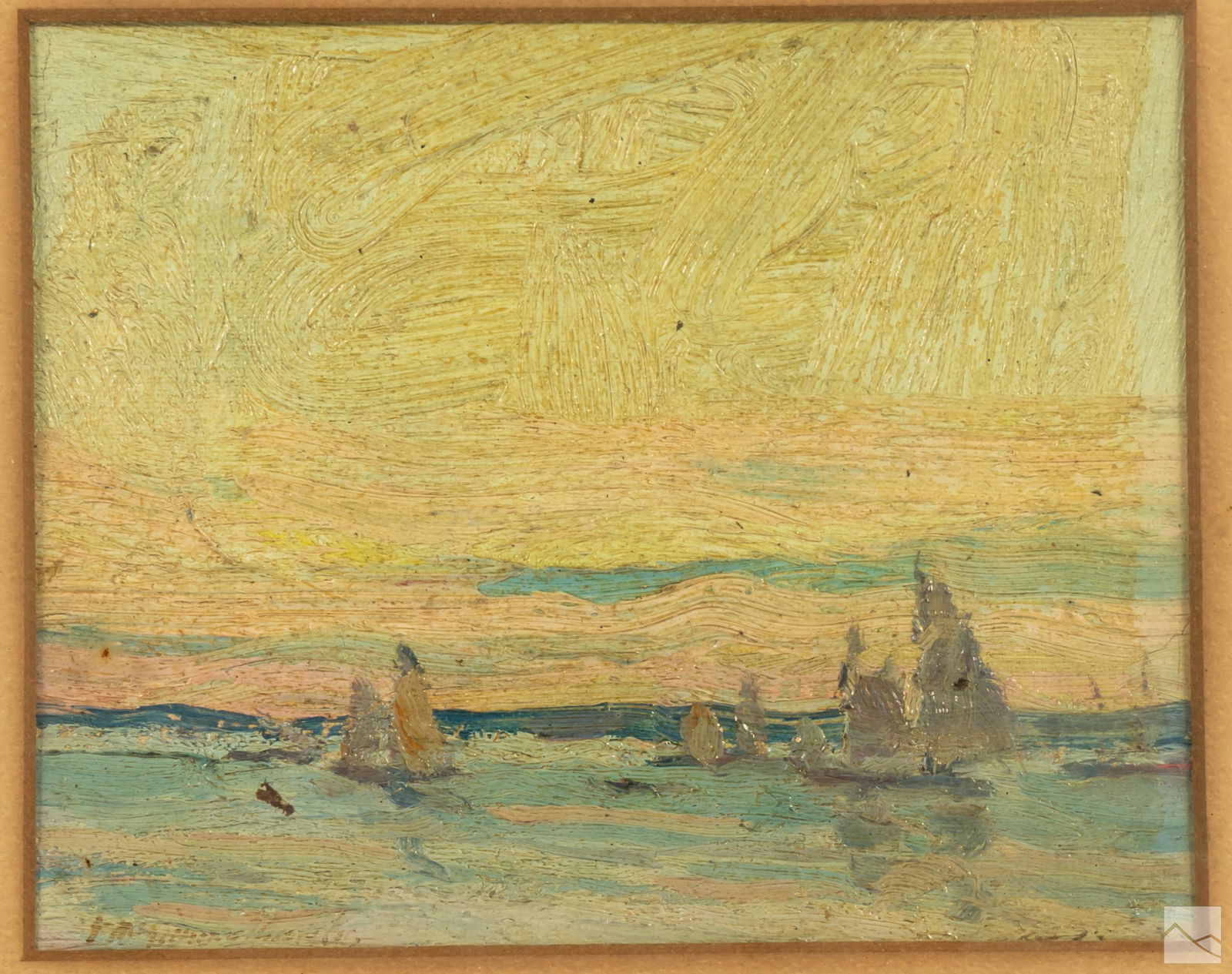 Antique Tonalist Seascape w Sailboat Oil Painting (1 of 4)