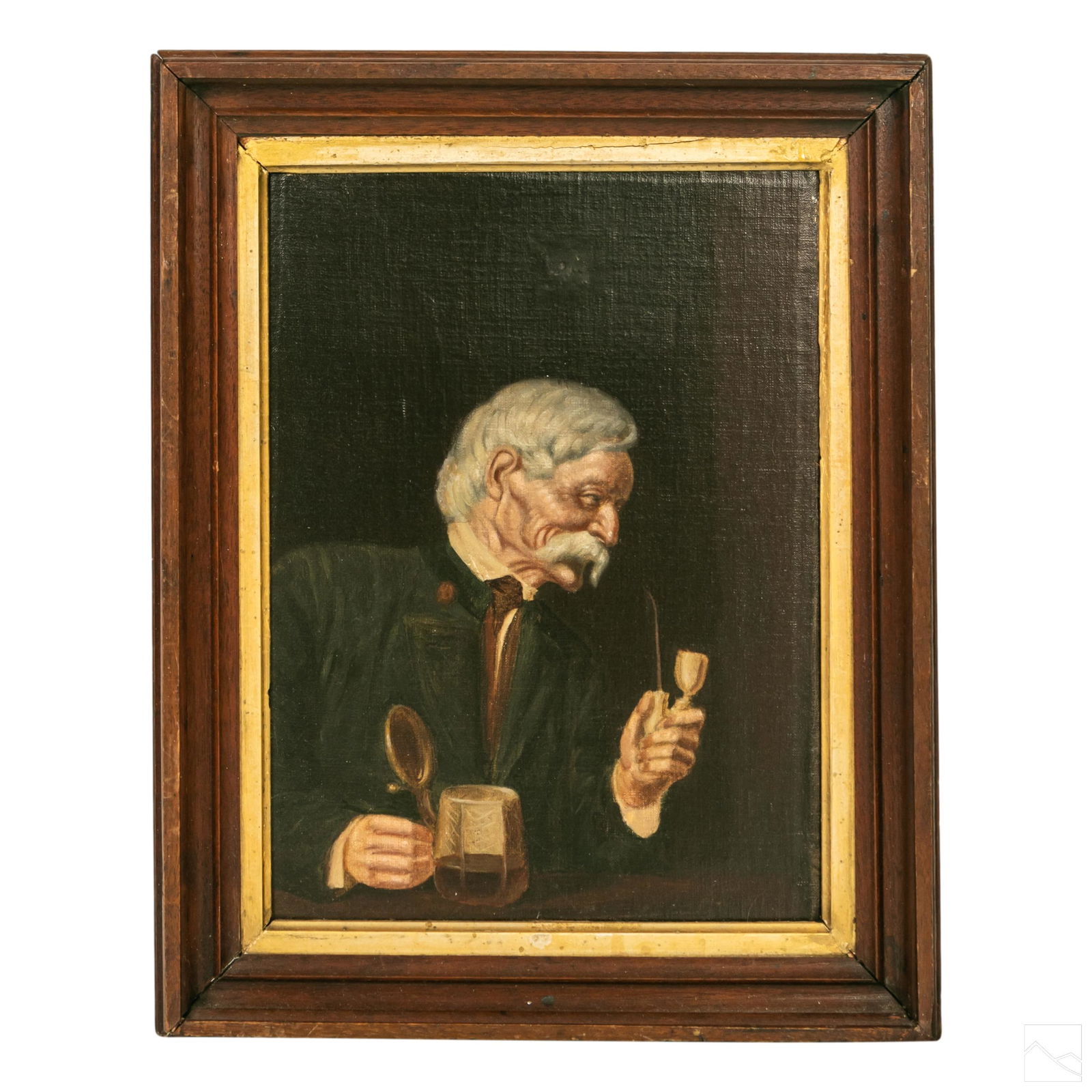 German 19C. Antique Smoking Gent Portrait Painting (1 of 3)